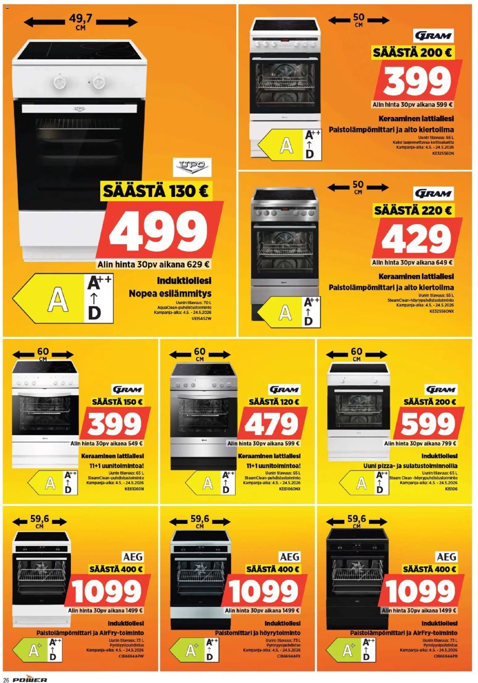 Power tarjoukset – voimassa 11.05.2026 alkaen | Sivu: 26 | Tuotteet: Uuni, Pizza, Lattialiesi