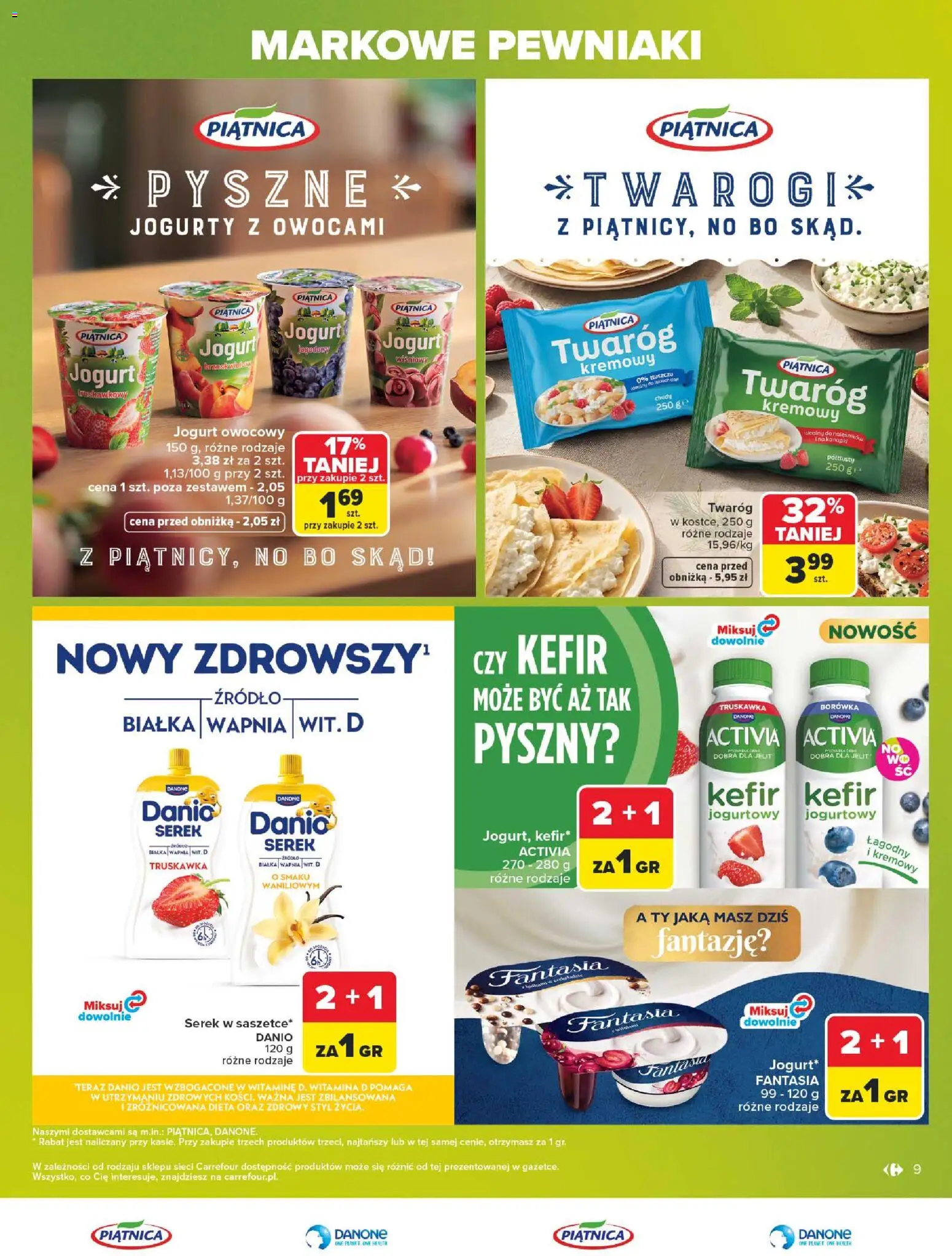 Carrefour gazetka - Markowe pewniaki od 20.07.2026 | Strona: 9 | Produkty: Kefir, Serek, Jogurt, Twaróg