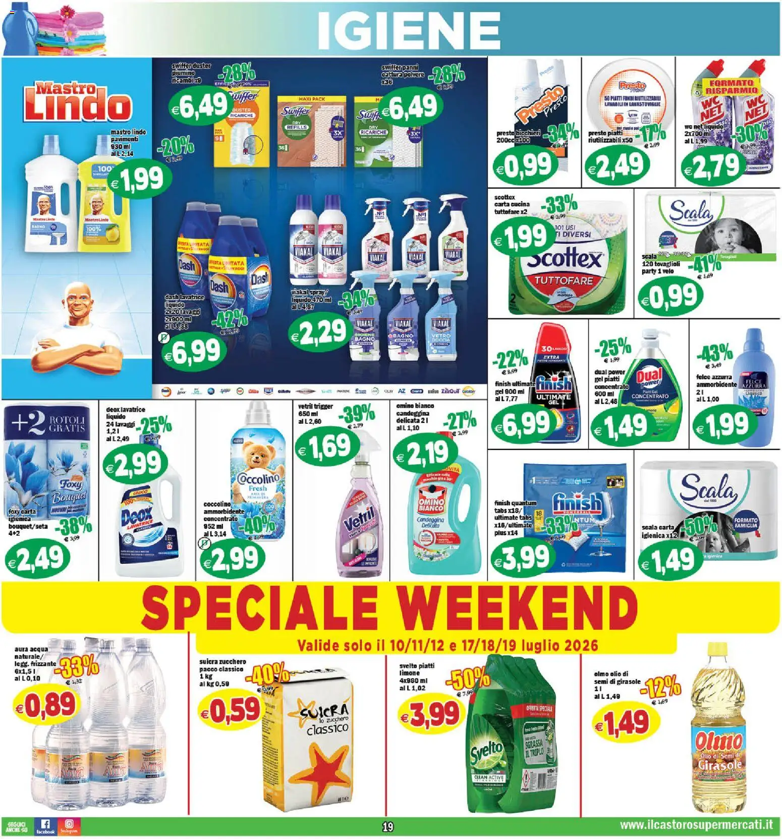 Volantino Il Castoro del 10/07/2026 | Pagina: 19 | Prodotti: Candeggina, Zucchero, Lavatrice, Bagno