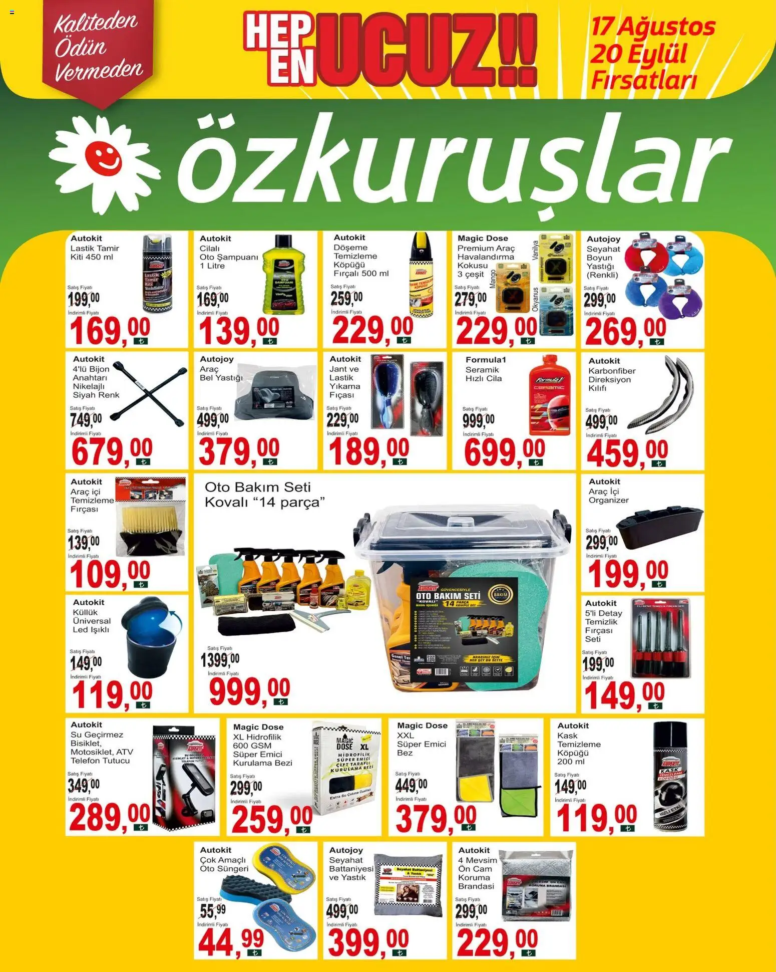 Özkuruşlar İndirim - 17 Ağustos 2026 tarihinden itibaren geçerlidir | Sayfa: 1 | Ürünler: Yastık, Lastik, Su, Mango