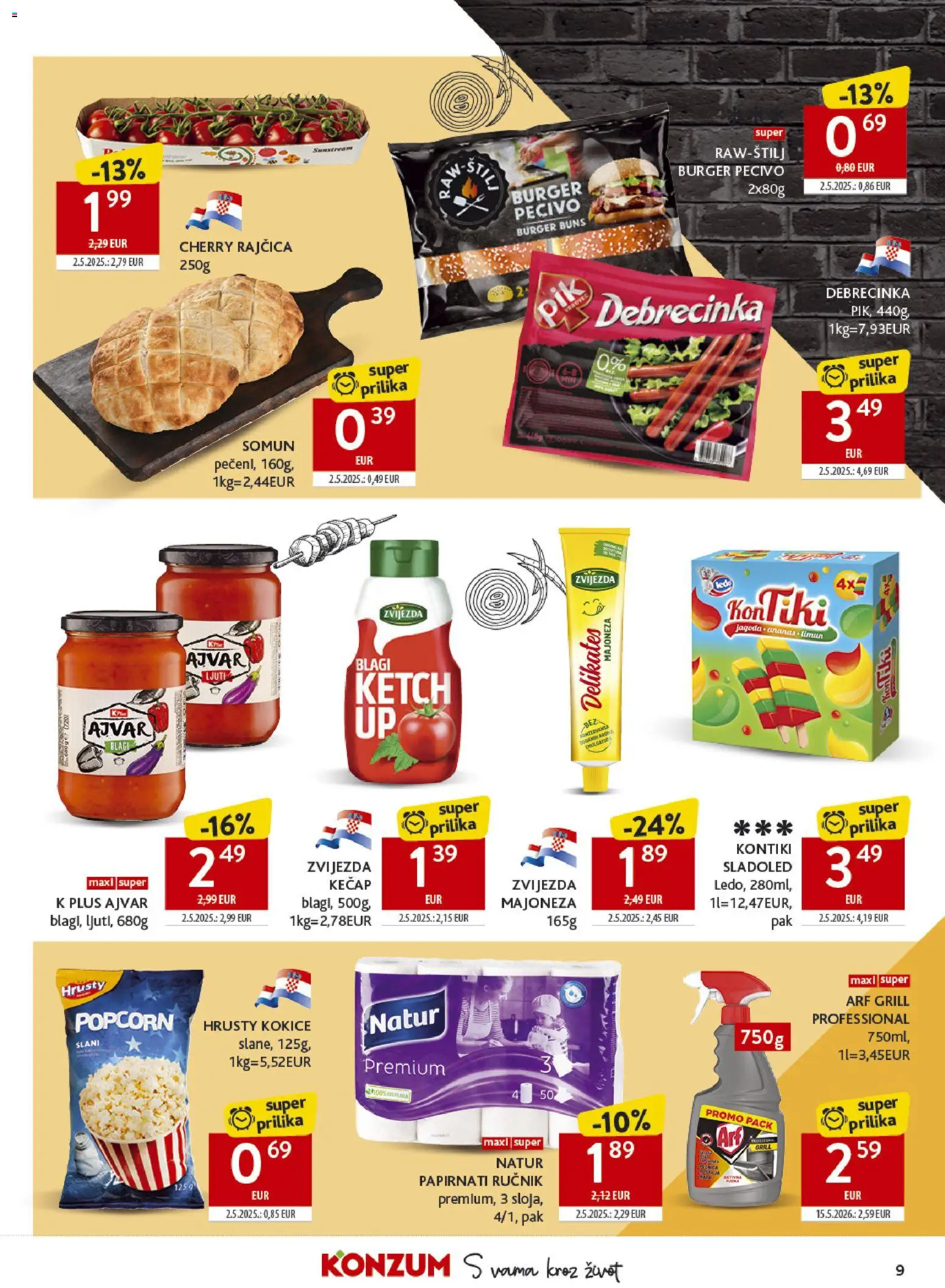 Konzum katalog | vrijedi od 27.05.2026 | Stranica: 9 | Proizvodi: Somun, Ajvar, Sladoled, Rajčica
