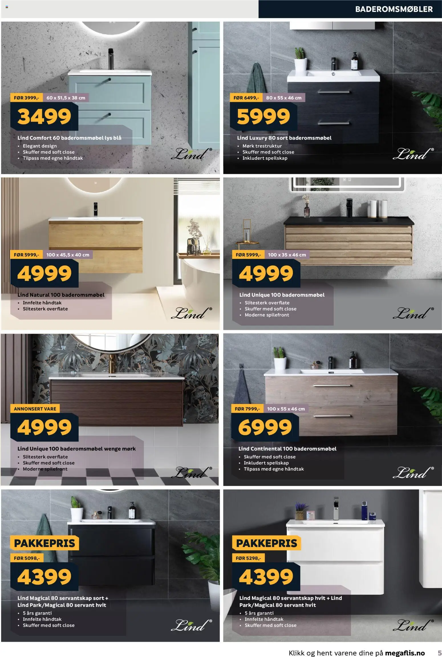 {H1} | Side: 5 | Produkter: Lys, Servant, Speilskap, Håndtak