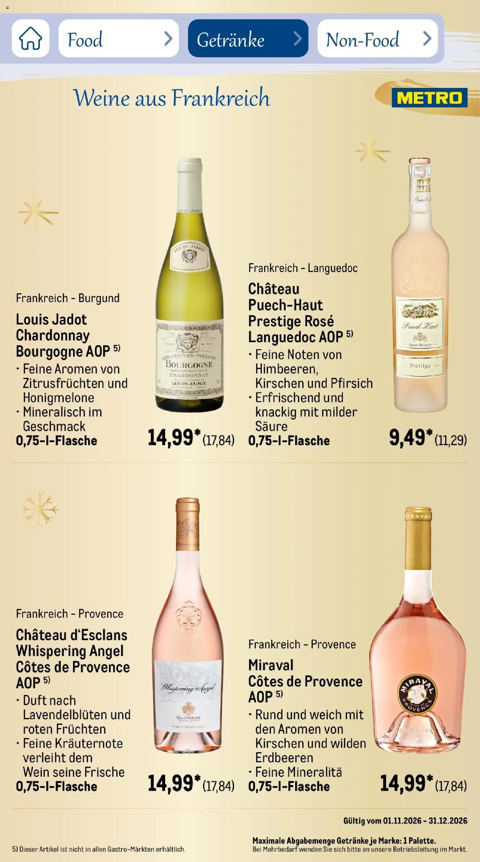 Metro Saisonkatalog Festtage voller Genuss – gültig ab 01.11.2026 | Seite: 60 | Produkte: Kirschen, Pfirsich, Wein, Erdbeeren