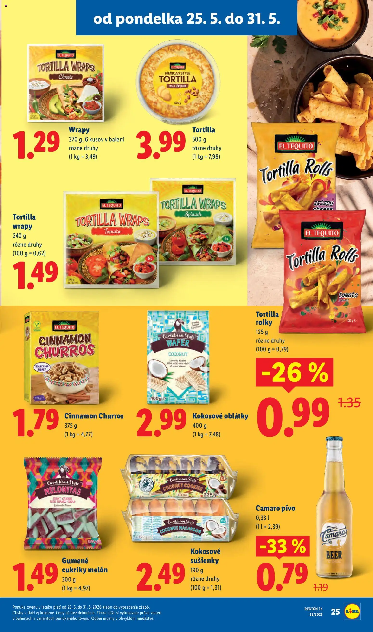 Nové Lidl akcie – leták je platný od 25.05.2026 | Strana: 37 | Produkty: Pivo, Tortilla, Cukríky, Melón