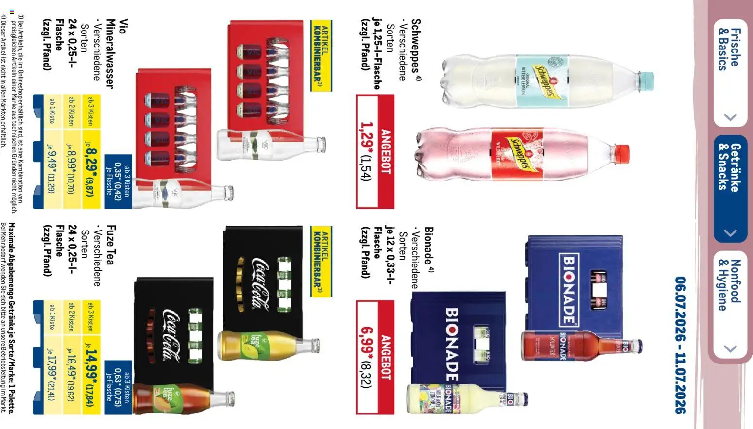Metro Prospekt – gültig ab 06.07.2026 | Seite: 27 | Produkte: Fuze tea, Bionade, Schweppes, Mineralwasser