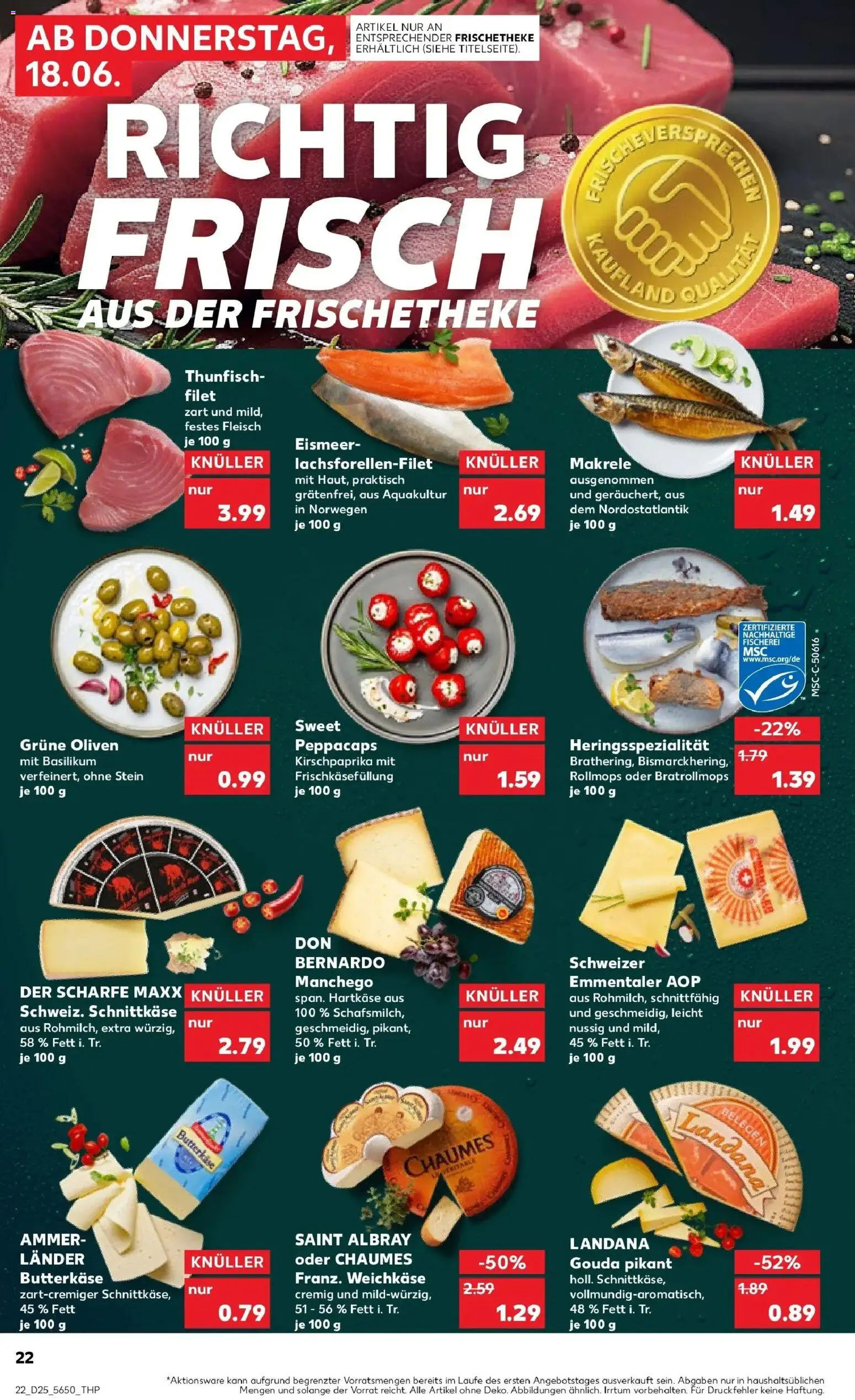 Kaufland Prospekt Radebeul – gültig ab 18.06.2026 | Seite: 22 | Produkte: Butter, Thunfisch, Gouda, Fleisch