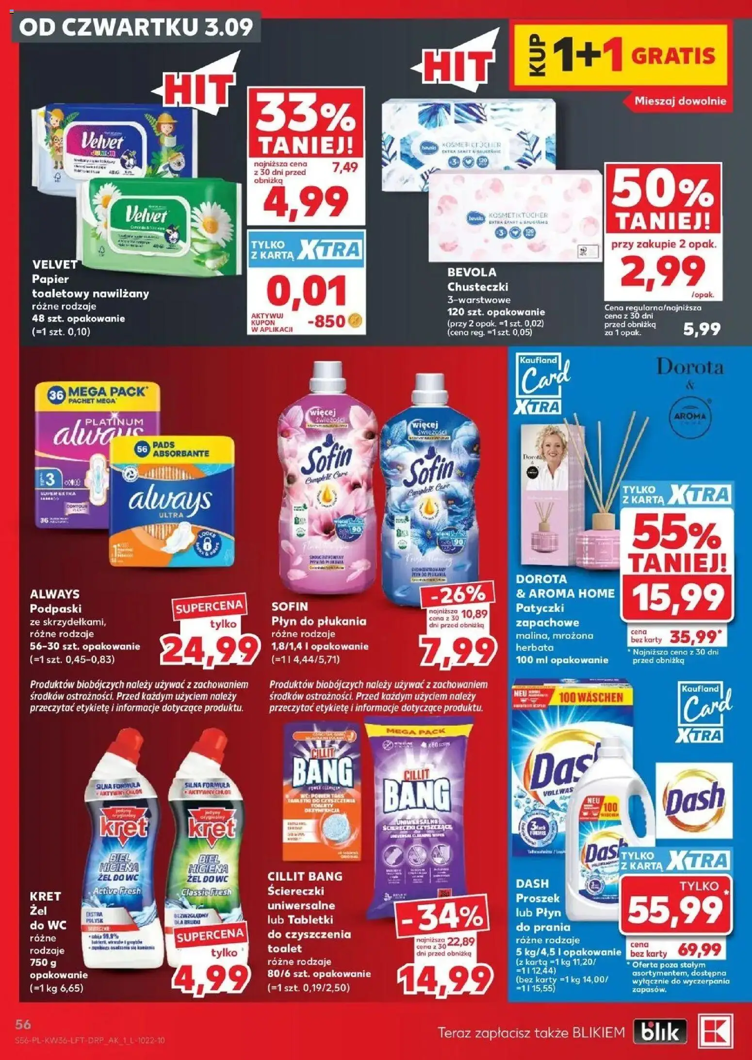 Kaufland gazetka od 03.09.2026 - od jutra PDF | Strona: 56 | Produkty: Karta, Proszek, Papier toaletowy, Podpaski