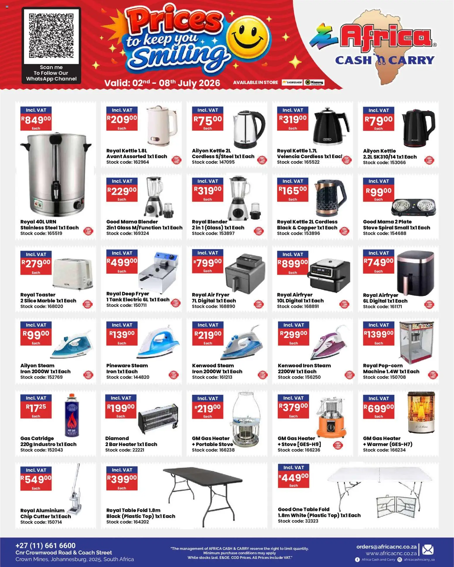New Africa Cash & Carry catalogue – valid from 02/07/2026 | Page: 33 | Products: Kettle, Blender, Heater, Bar heater