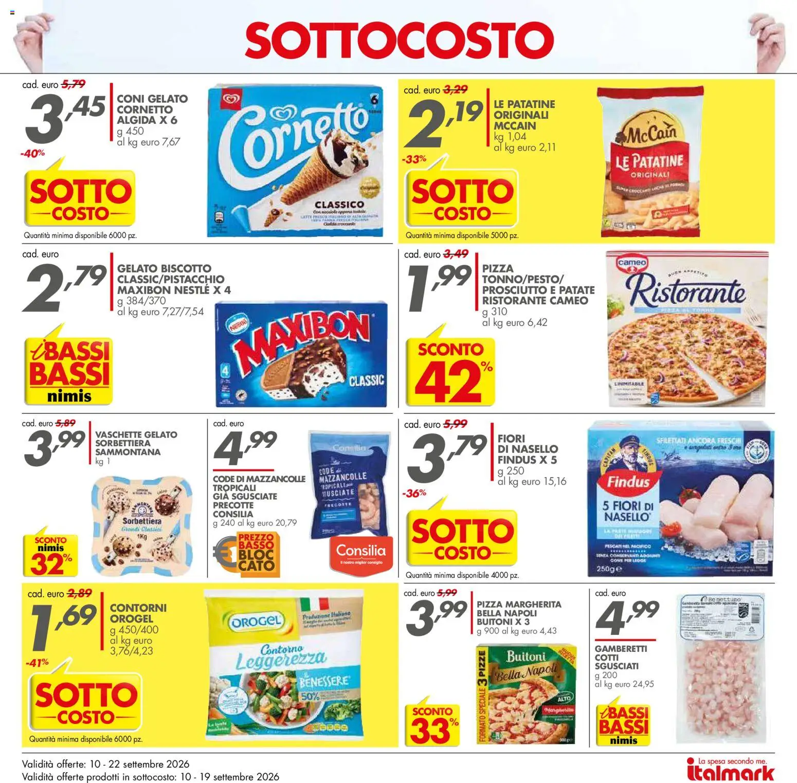 Volantino Italmark del 10/09/2026 | Pagina: 9 | Prodotti: Gelato, Prosciutto, Contorni, Vaschette