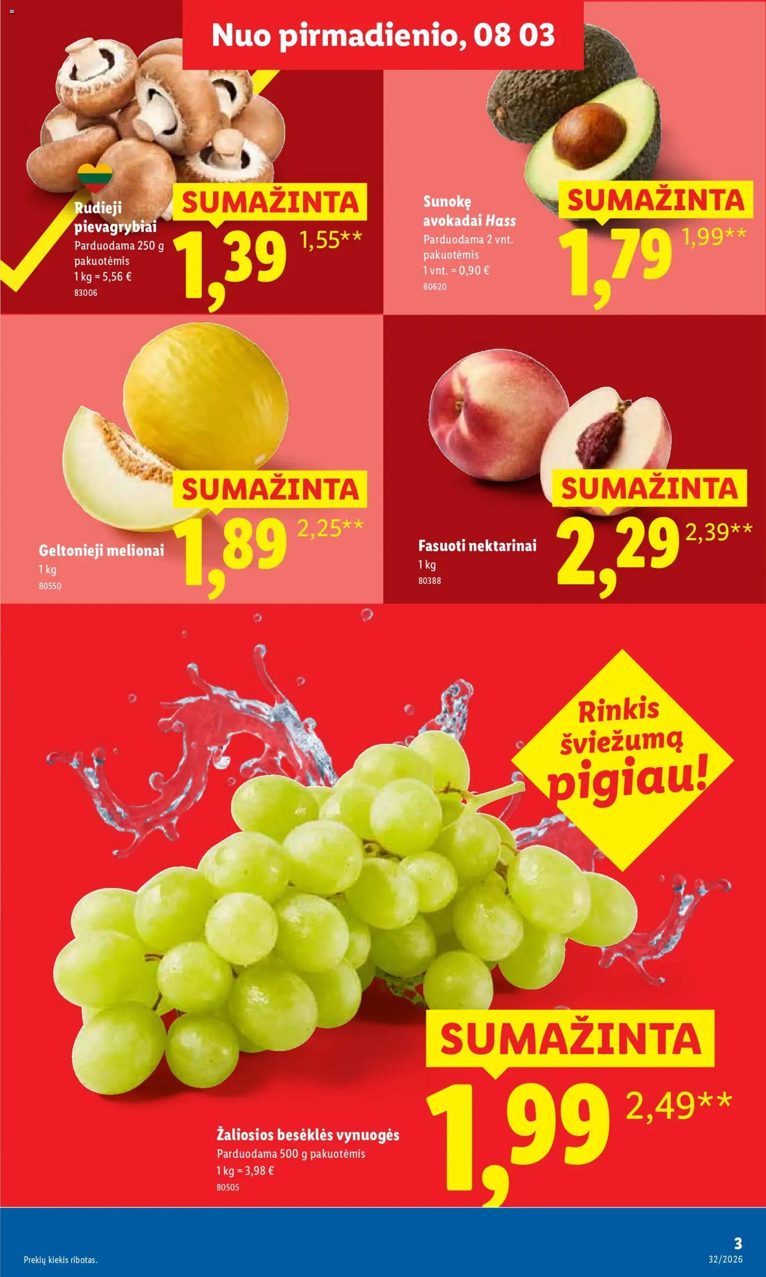 LIDL akcijos nuo 2026.08.03 | Puslapis: 3 | Prekių: Pievagrybiai, Avokadai, Vynuogės