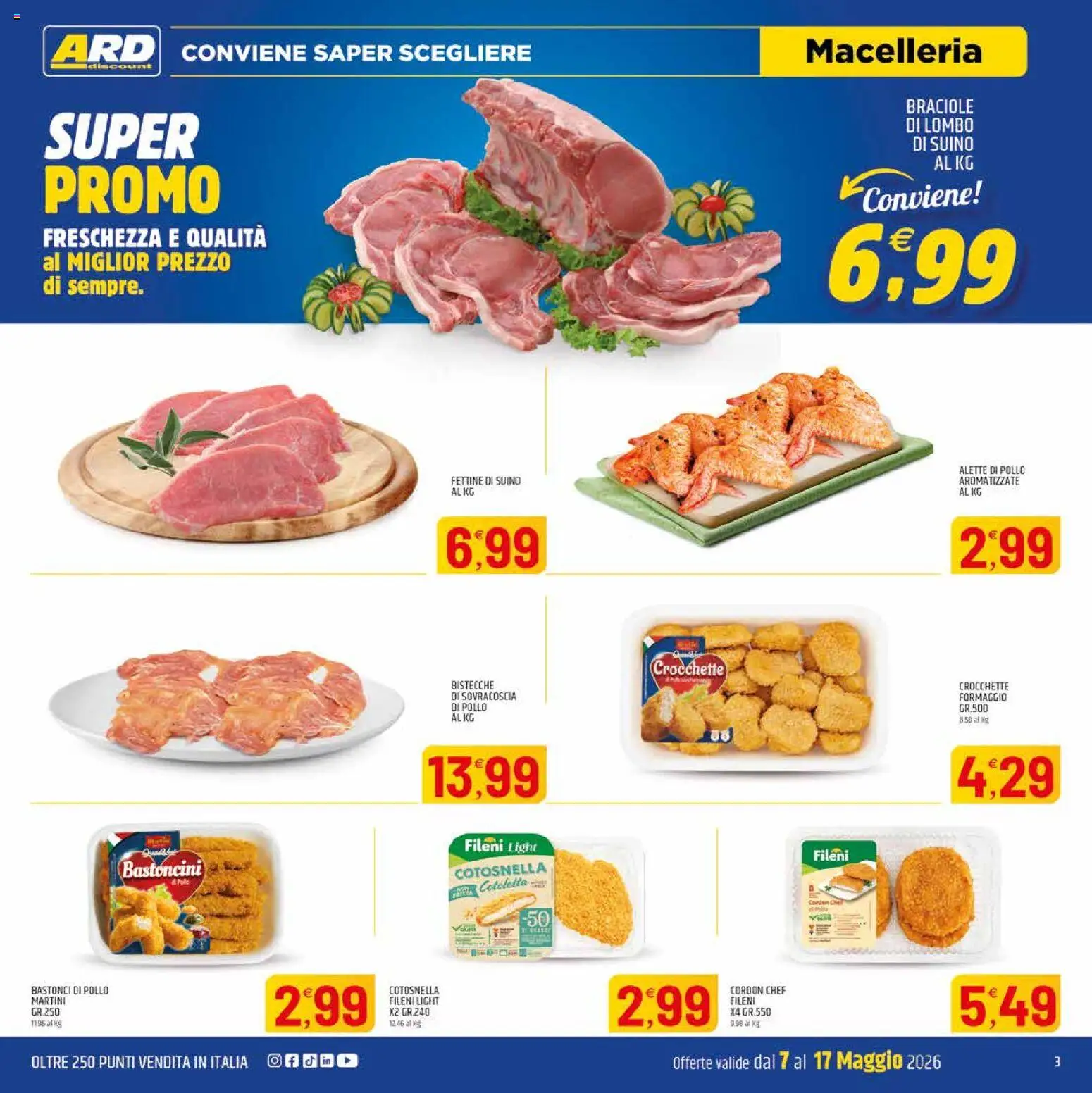 Volantino ARD Discount del 07.05.2026 | Pagina: 3 | Prodotti: Pollo, Suino, Formaggio, Crocchette