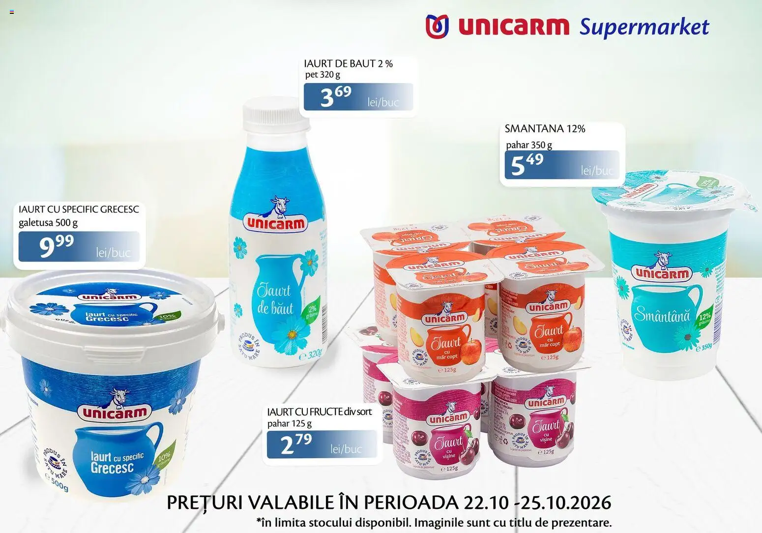 Noul catalog Unicarm – valabil de la 22.10.2026 | Pagină: 2 | Produse: Iaurt de baut, Șort, Smântână, Fructe