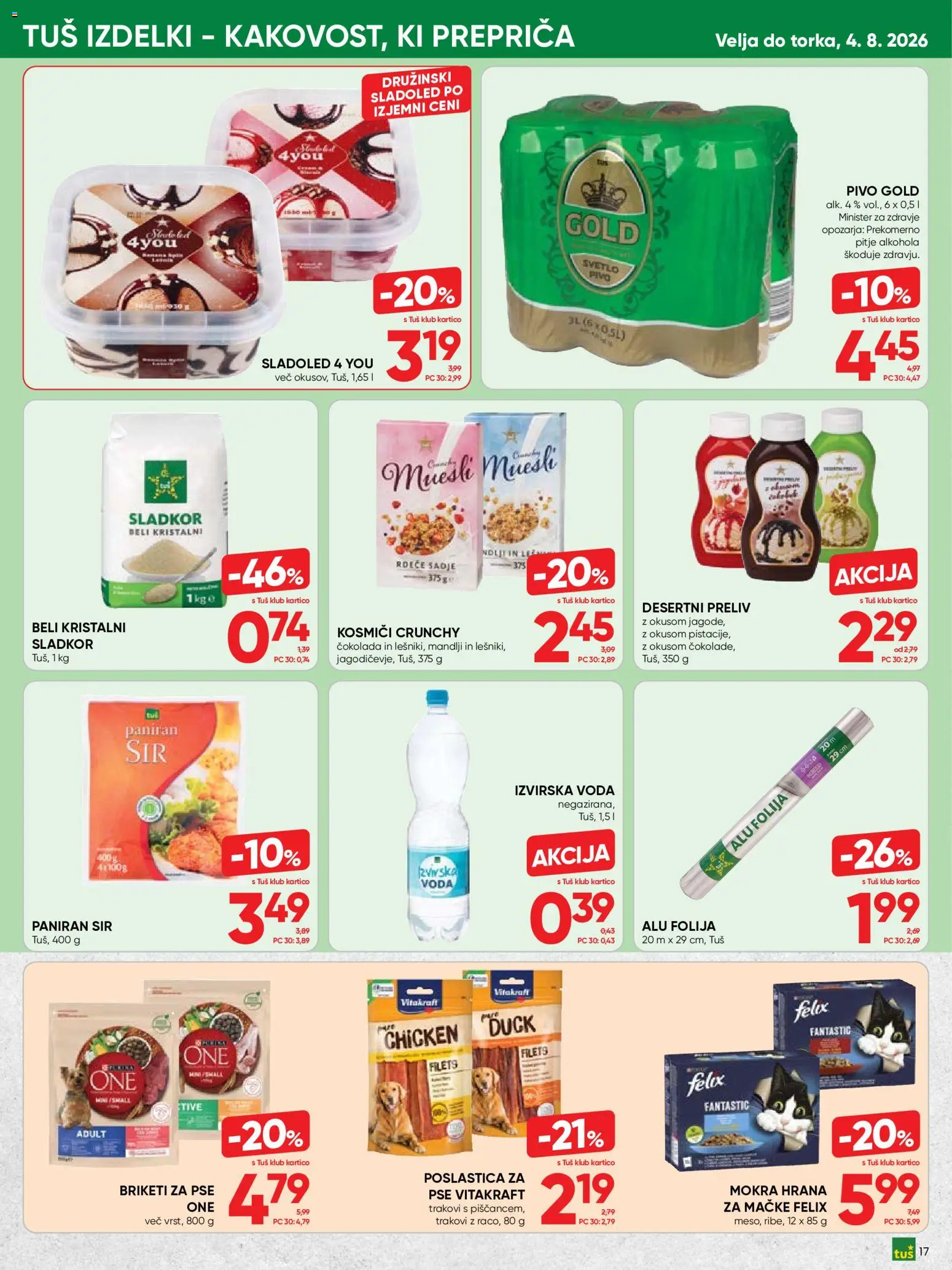 Novi Tuš katalog ponudbe – veljaven od 22.07.2026 | Stran: 17 | Izdelki: Mandlji, Sir, Cokolada, Sladoled