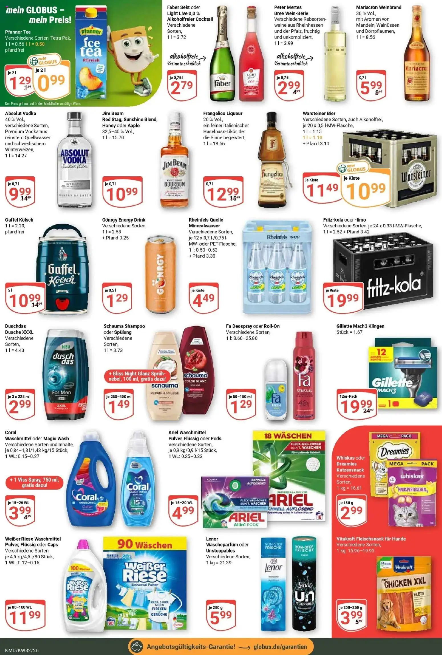 Globus Prospekt Köln (ab 03.08.2026) » Angebote online | Seite: 3 | Produkte: Pfirsich, Vodka, Bourbon, Rheinfels quelle