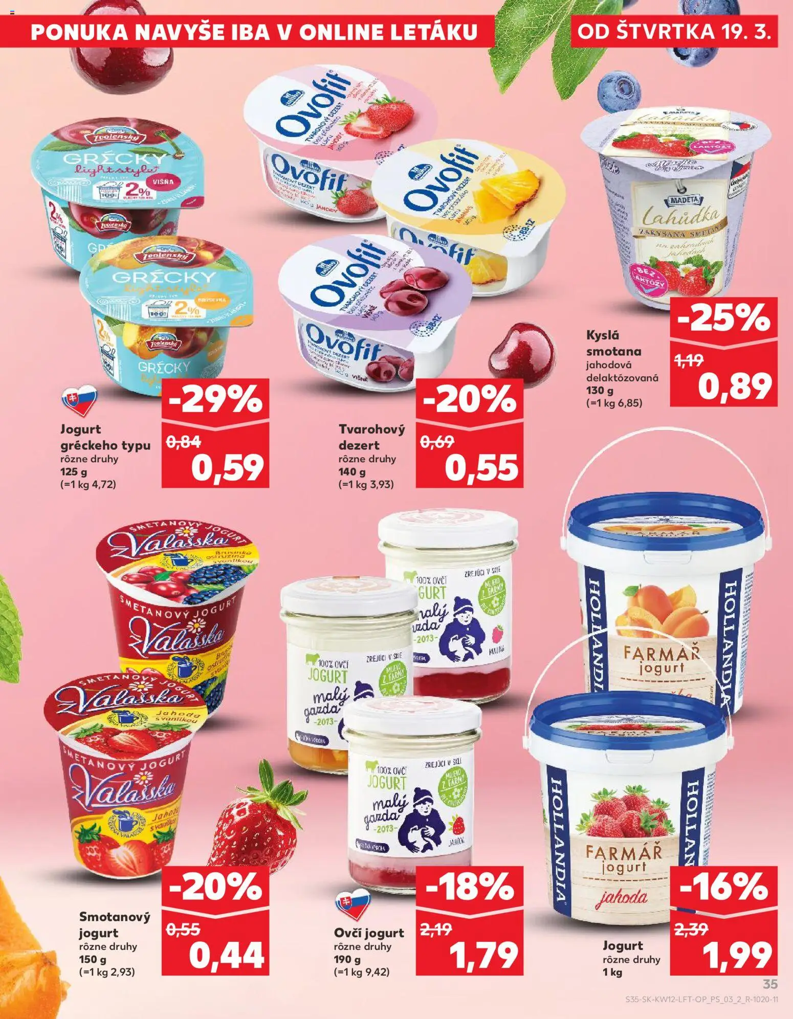 Nové Kaufland akcie – leták je platný od 19.03.2026 | Strana: 35 | Produkty: Jogurt, Smotana, Ananás, Višne