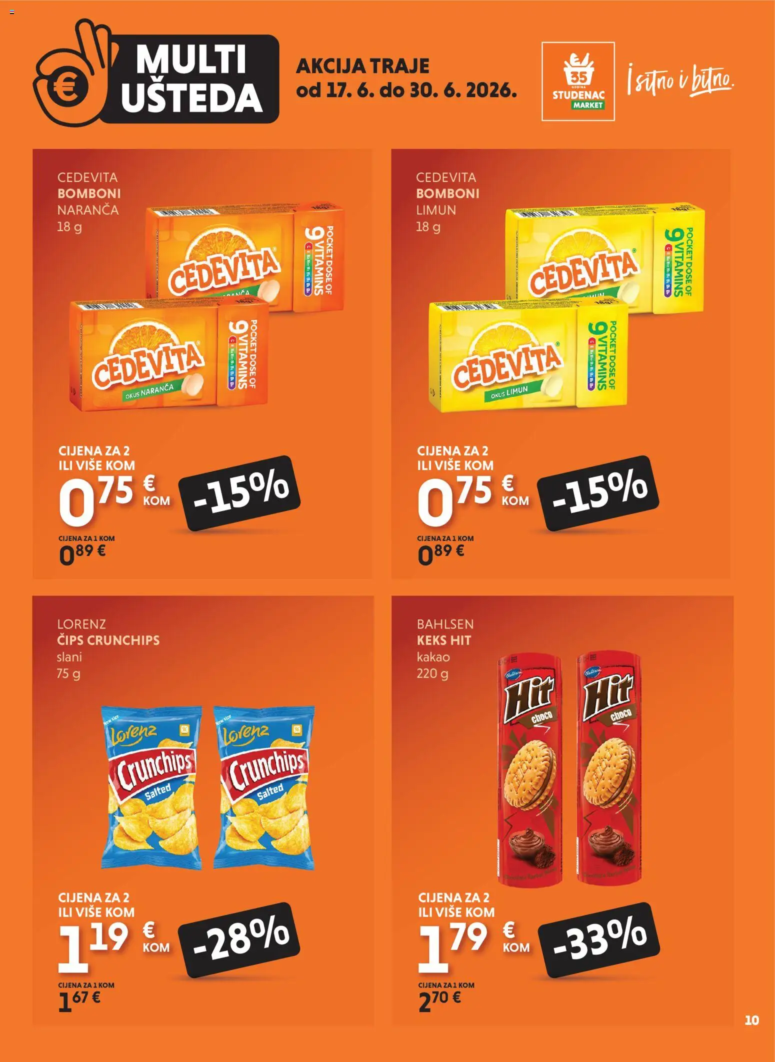 Studenac katalog | vrijedi od 17.06.2026 | Stranica: 10 | Proizvodi: Čips, Keks, Kakao, Cedevita