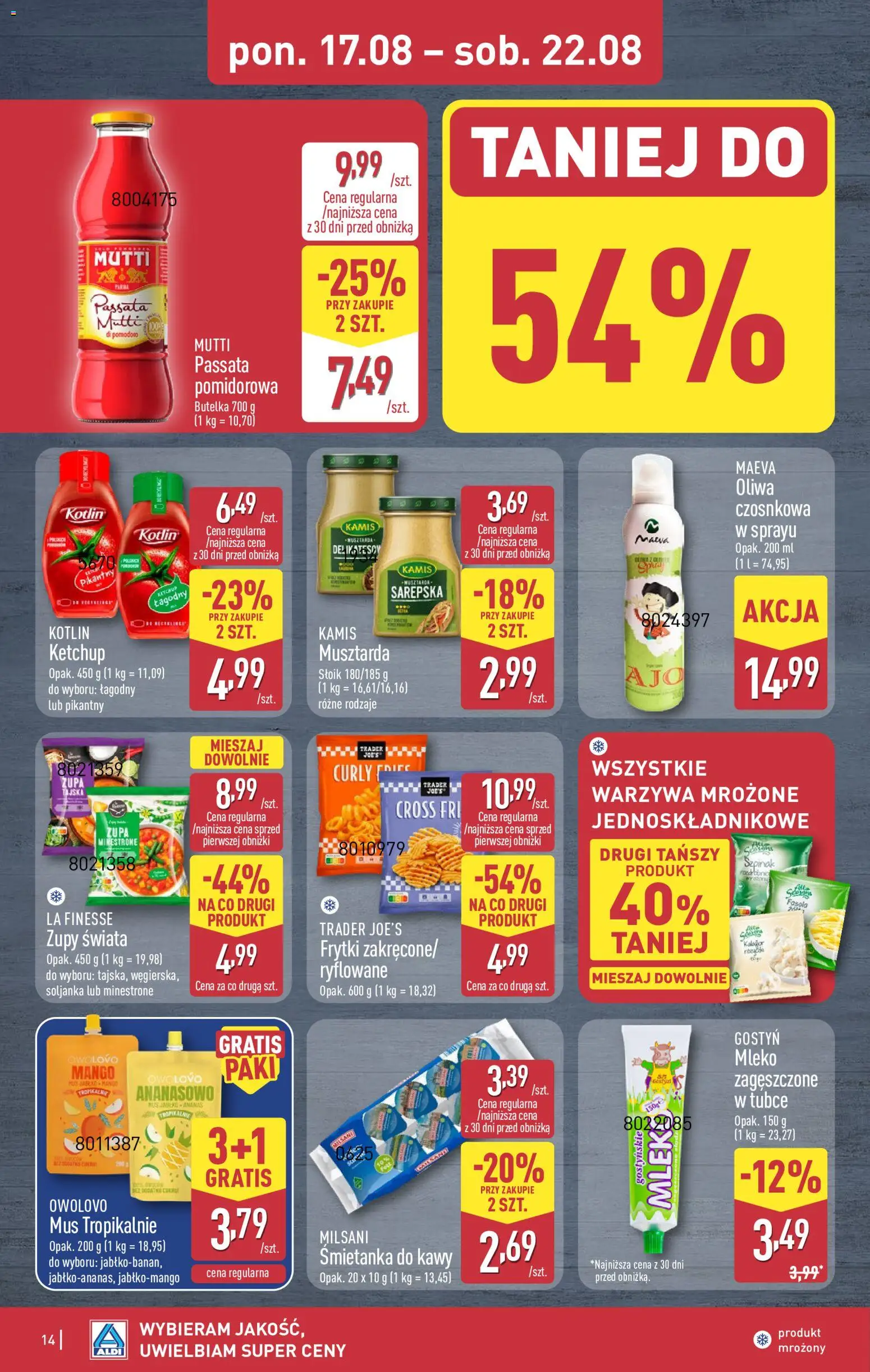 Aldi Polsko leták od 17.08.2026 | Strana: 14 | Produkty: Mango, Mléko, Ananas, Minestrone