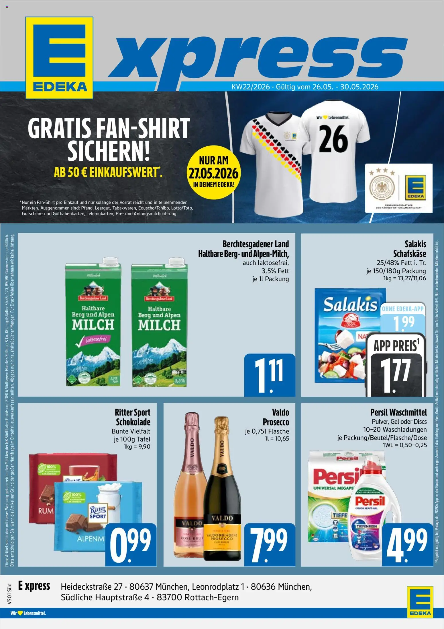 E xpress Prospekt – gültig ab 26.05.2026 | Seite: 1 | Produkte: Milch, Schokolade, Prosecco, Waschmittel