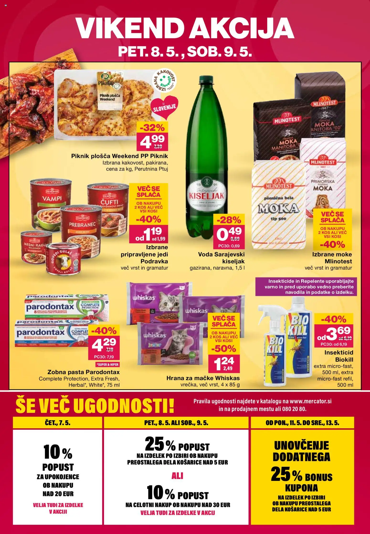 Novi Mercator katalog ponudbe – veljaven od 07.05.2026 | Stran: 40 | Izdelki: Hrana za mačke, Moka, Kos, Voda