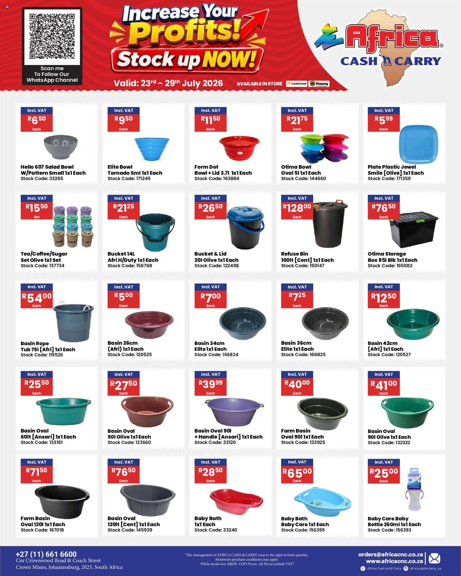New Africa Cash & Carry catalogue – valid from 23/07/2026 | Page: 56 | Products: Bowl, Bath, Stock, Salad