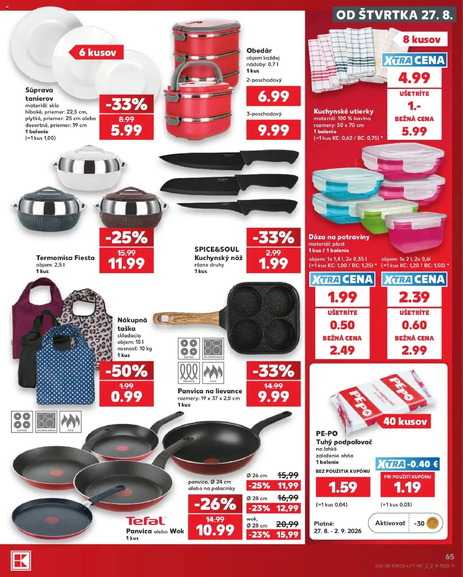 Nové Kaufland akcie – leták je platný od 27.08.2026 | Strana: 65 | Produkty: Panvica, Kuchynské utierky, Utierky, Taška