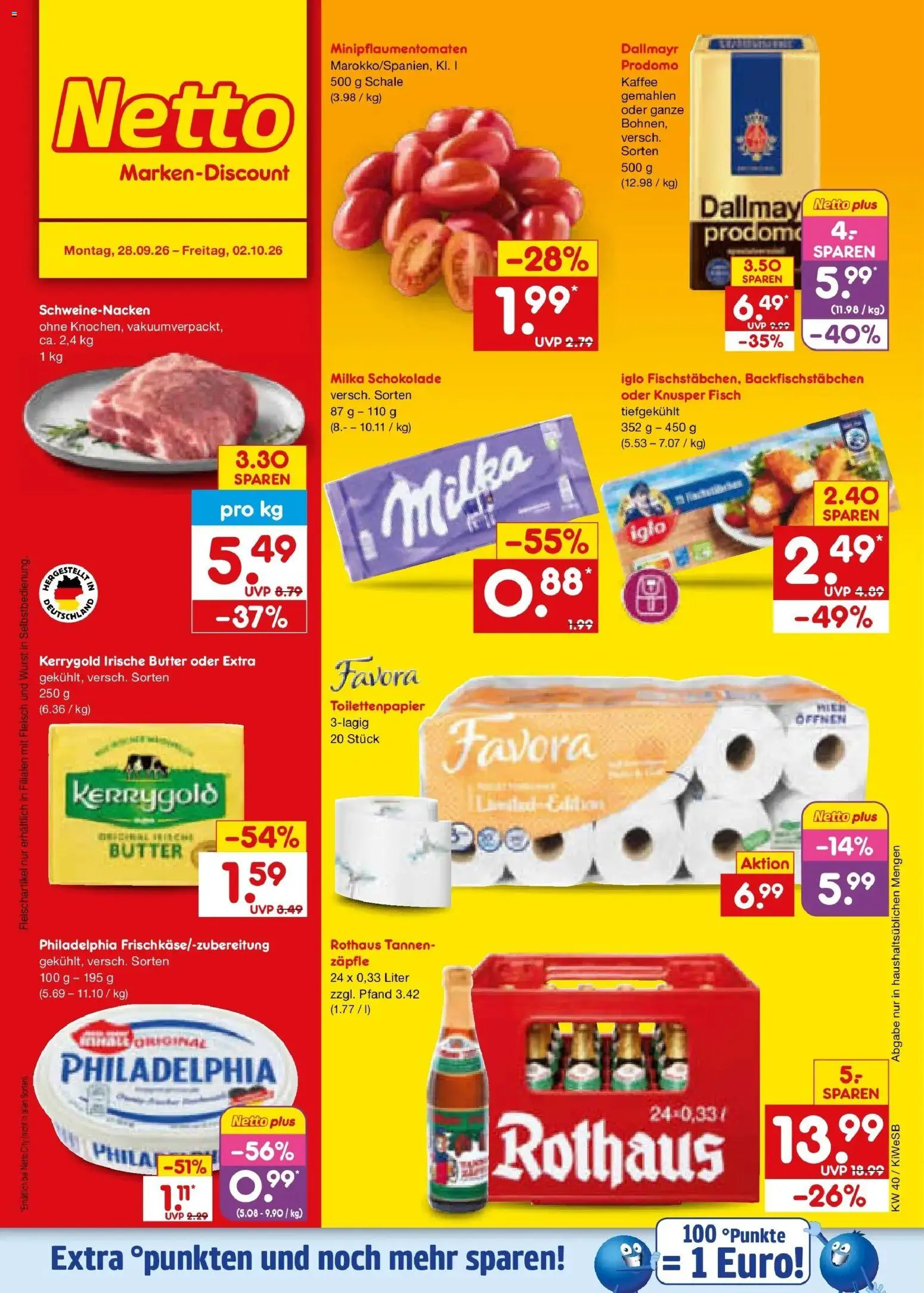 Netto Marken-Discount Prospekt Bad Friedrichshall – gültig ab 28.09.2026 | Seite: 1 | Produkte: Milka, Dallmayr, Fleisch, Toilettenpapier