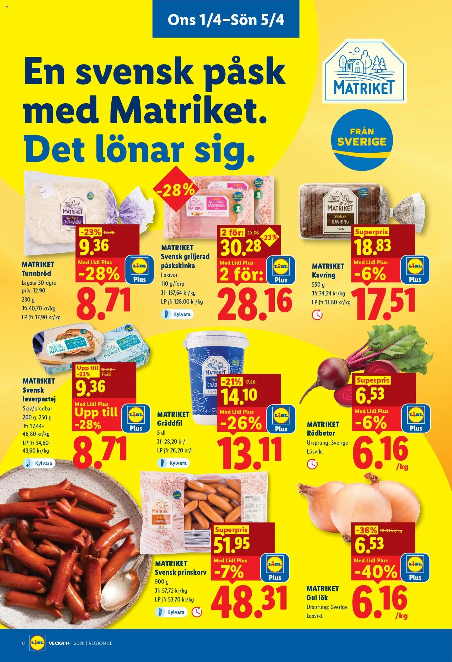 Lidl reklamblad aktuell från 01/04/2026 | Sida: 8 | Produkter: Tunnbröd, Leverpastej, Gul lök, Gräddfil