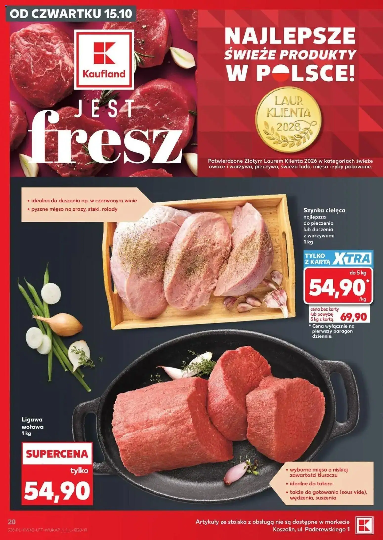 Kaufland aktualna gazetka od 15.10.2026 - od jutra PDF | Strona: 20 | Produkty: Karta, Szynka, Ryby, Owoce