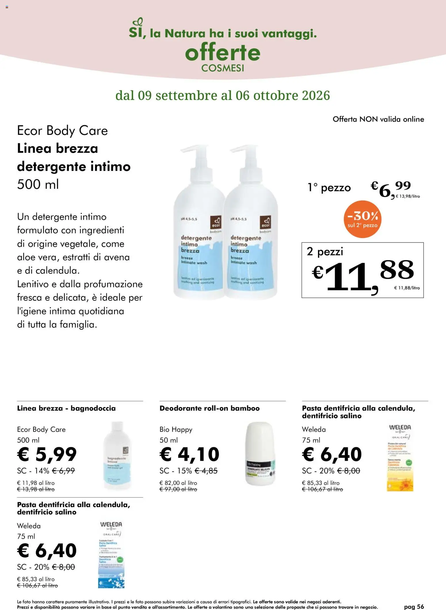 Volantino Natura Sì del 09/09/2026 | Pagina: 56 | Prodotti: Deodorante, Detergente, Intimo, Ingredienti