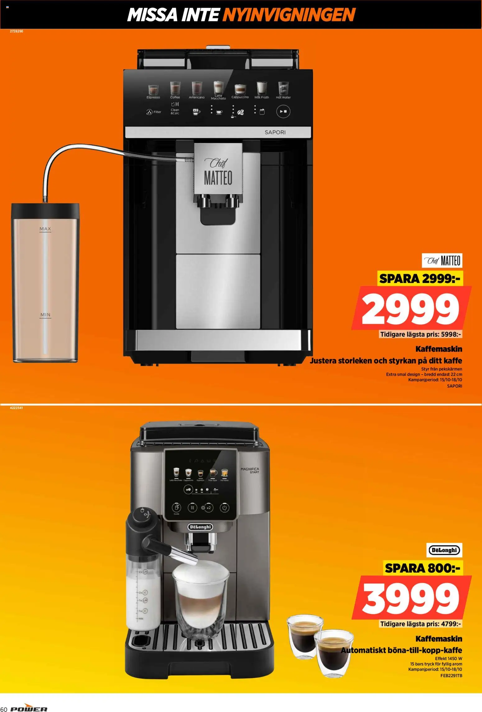 Power reklamblad aktuell från 15/10/2026 | Sida: 60 | Produkter: Cappuccino, Kaffe, Kaffemaskin, Filter