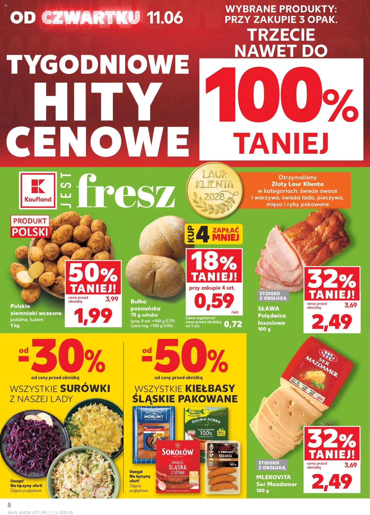 Kaufland gazetka od 11.06.2026 | Strona: 8 | Produkty: Kiełbasa, Mięso, Bułka, Ryby