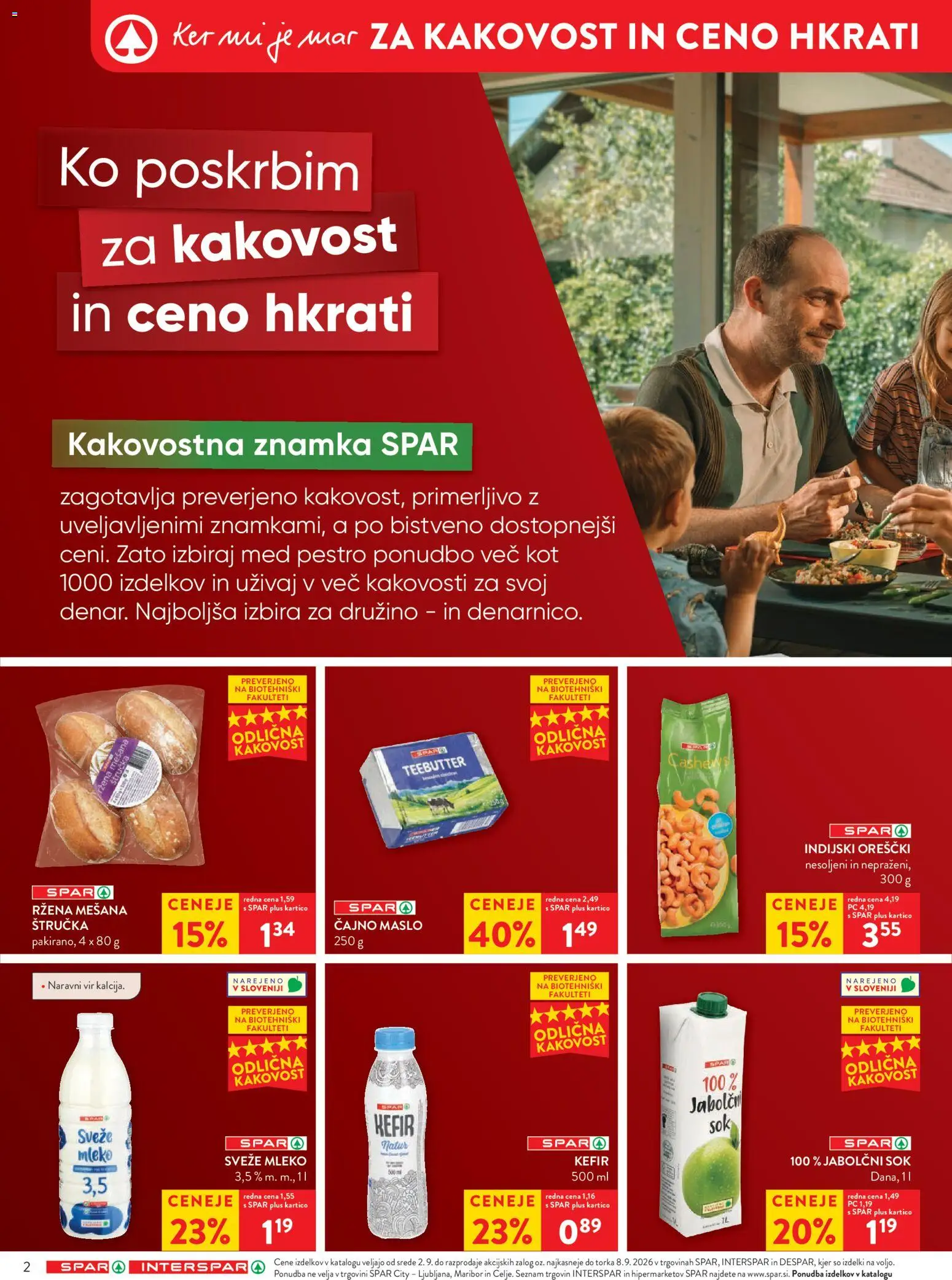 Novi Spar katalog ponudbe – veljaven od 02.09.2026 | Stran: 2 | Izdelki: Indijski oreščki, Mleko, Maslo, Sok