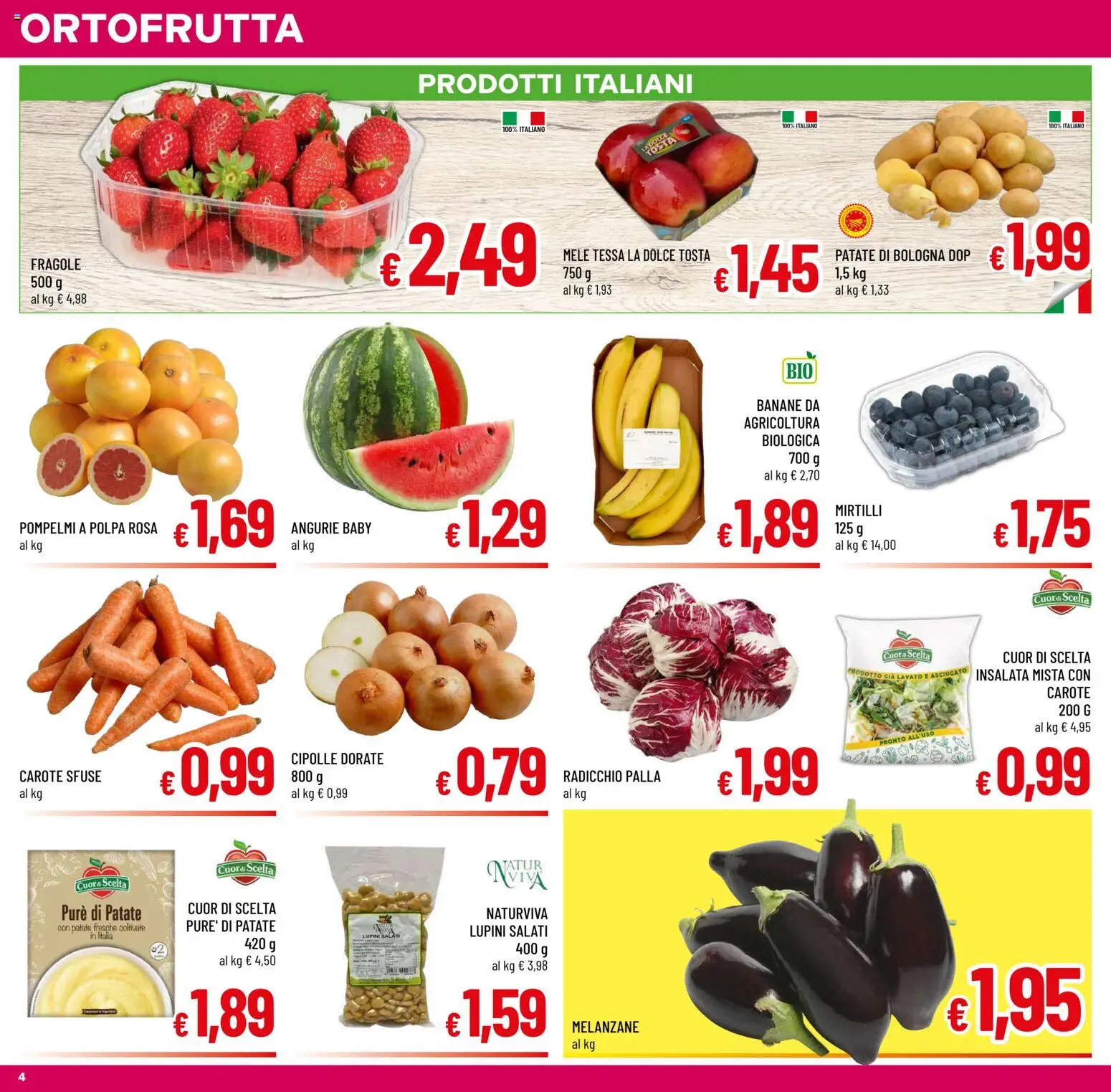 Volantino A&O del 29.04.2026 | Pagina: 4 | Prodotti: Lupini, Mele, Banane, Mirtilli