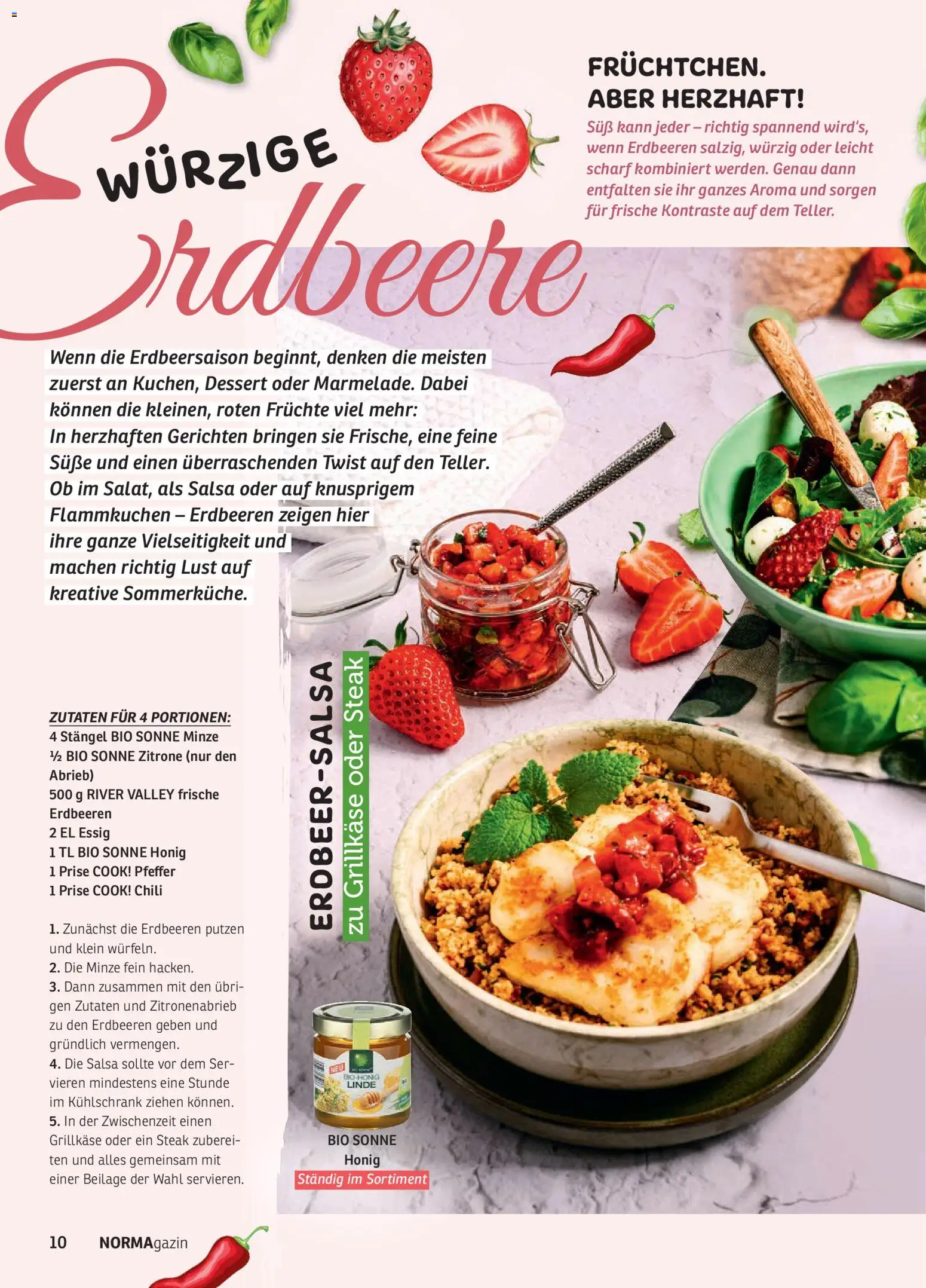 Norma NORMAgazin Mai/Juni 2026 – gültig ab 01.05.2026 | Seite: 10 | Produkte: Kühlschrank, Pfeffer, Chili, Erdbeeren