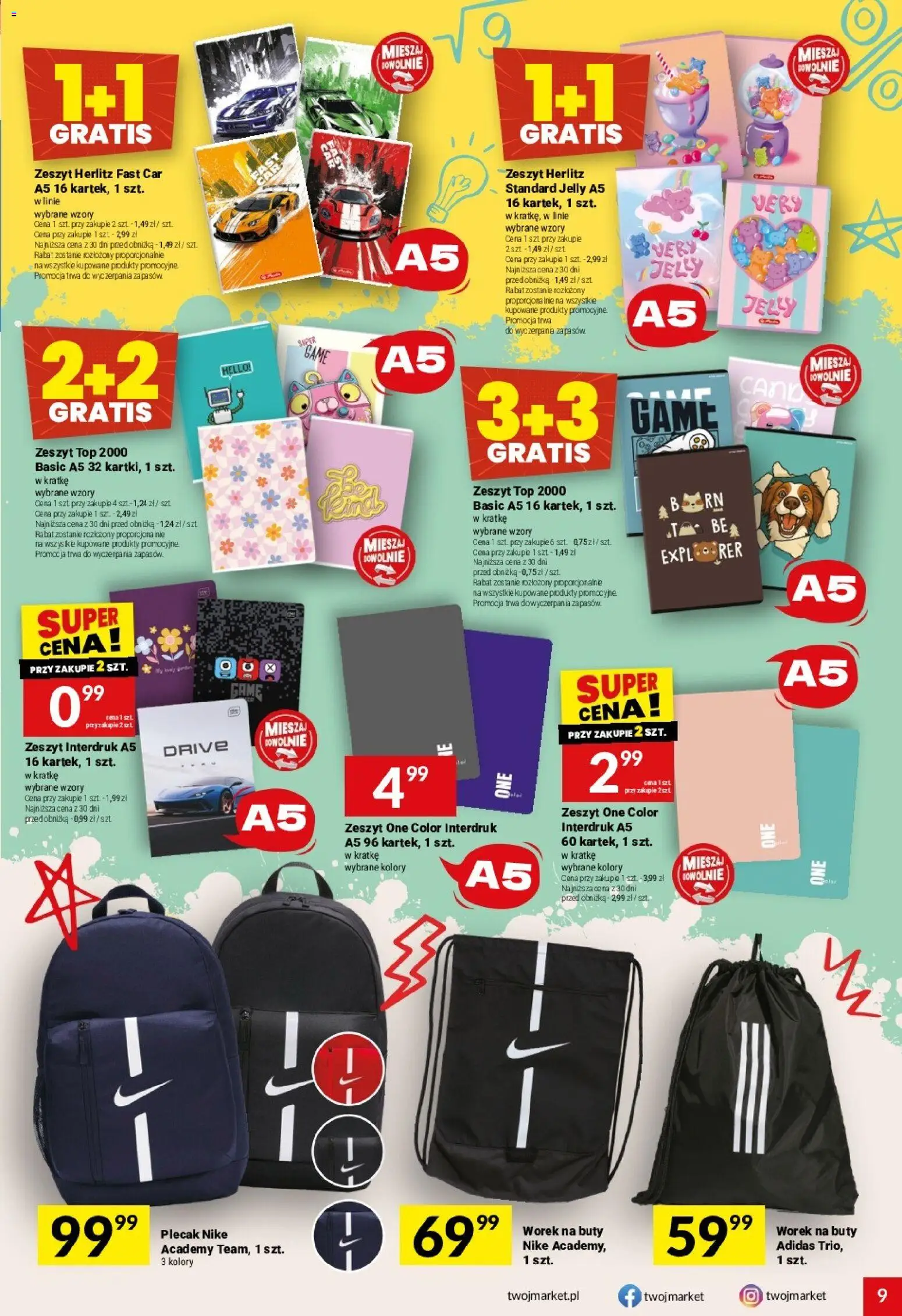 Twój Market gazetka od 26.08.2026 | Strona: 9 | Produkty: Top, Buty, Plecak, Zeszyt