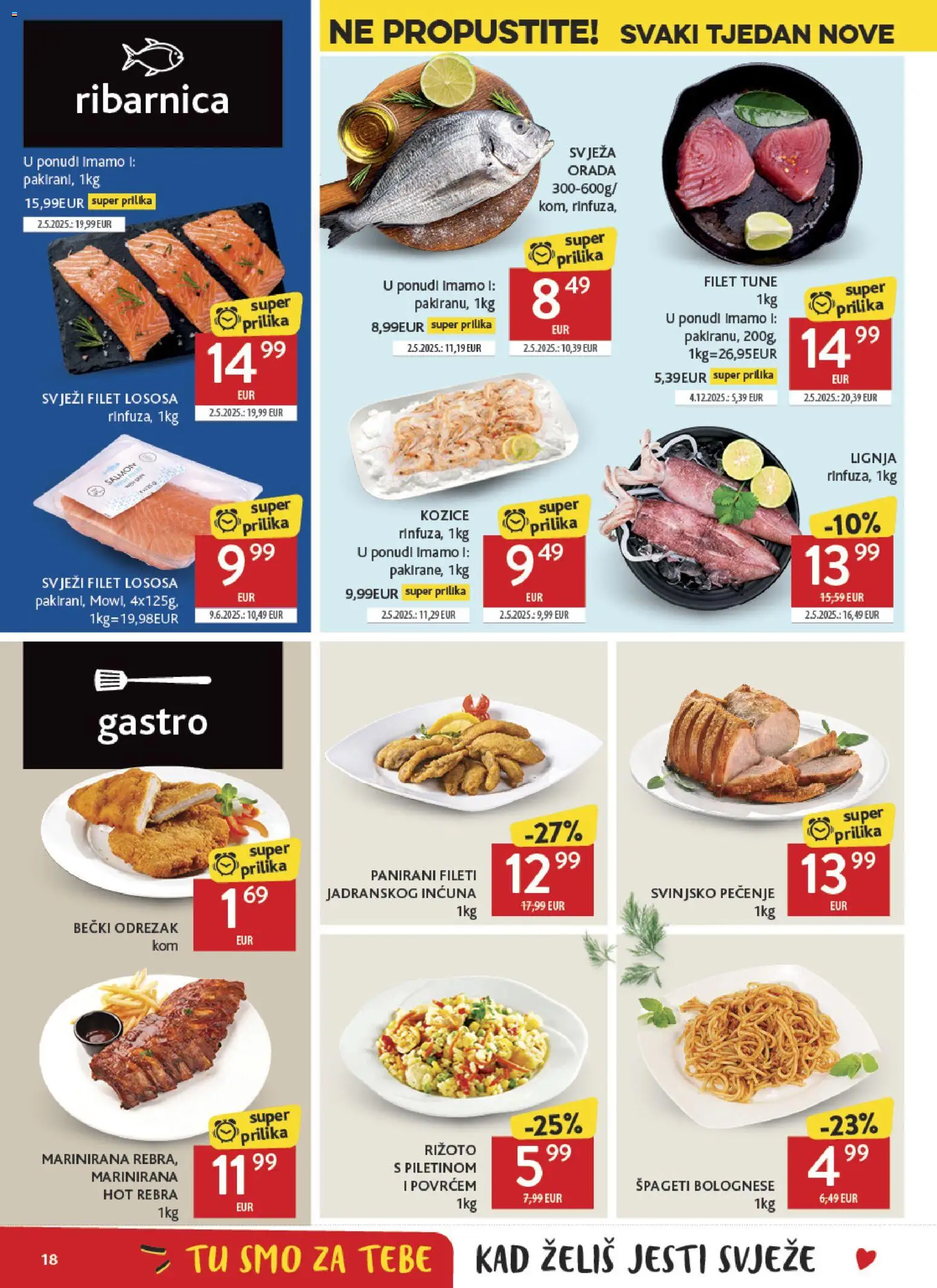 Konzum katalog | vrijedi od 15.07.2026 | Stranica: 18 | Proizvodi: Orada, Špageti, Filet lososa, Kozice