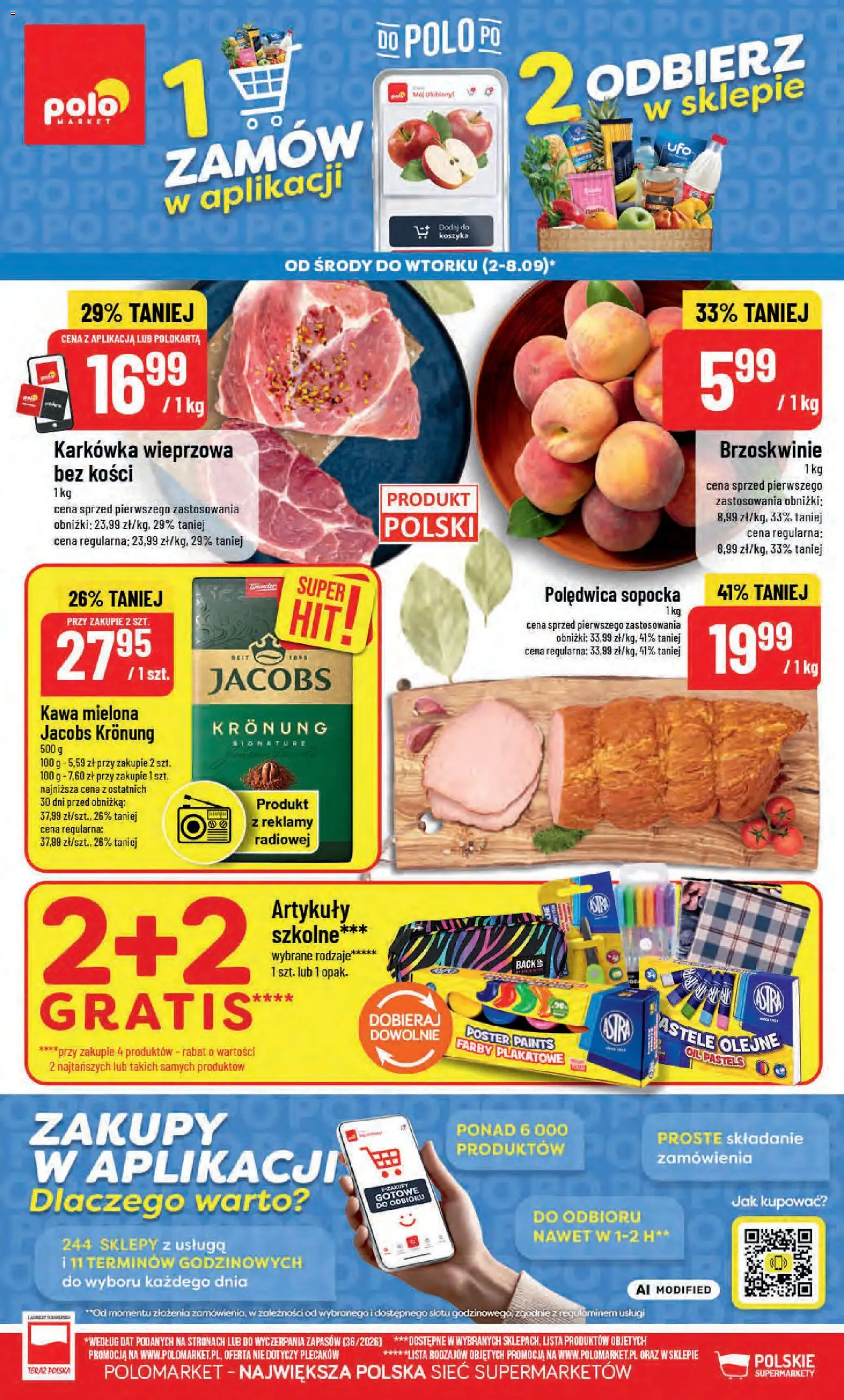 POLOmarket gazetka od 02.09.2026 | Strona: 1 | Produkty: Karkówka, Jacobs, Polędwica sopocka, Brzoskwinie