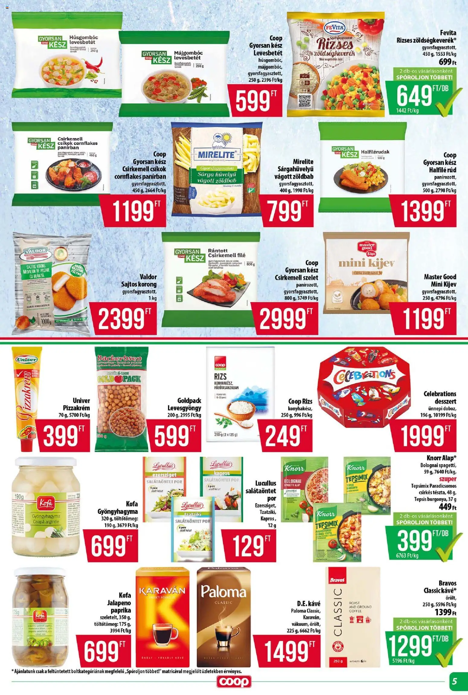COOP akciós ujság - amely érvényes a következő dátumtól: 23.04.2026 | Oldal: 5 | Termékek: Spagetti, Rizs, Csirkemell, Zöldbab