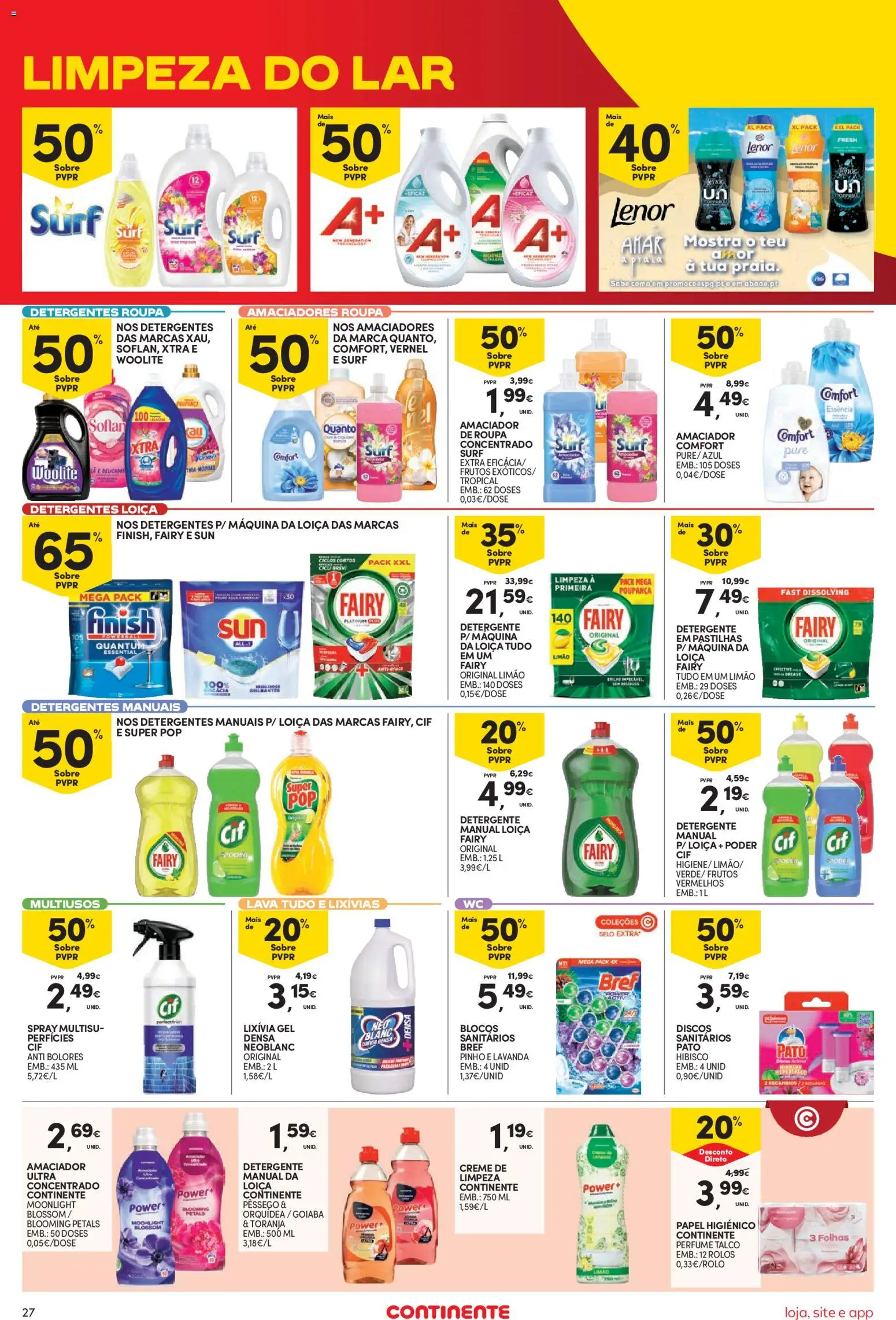 Continente Semanal Continente Bom Dia │ válido de 04/08/2026 | Página: 27 | Produtos: Papel higiénico, Perfume, Amaciador de roupa, Detergente