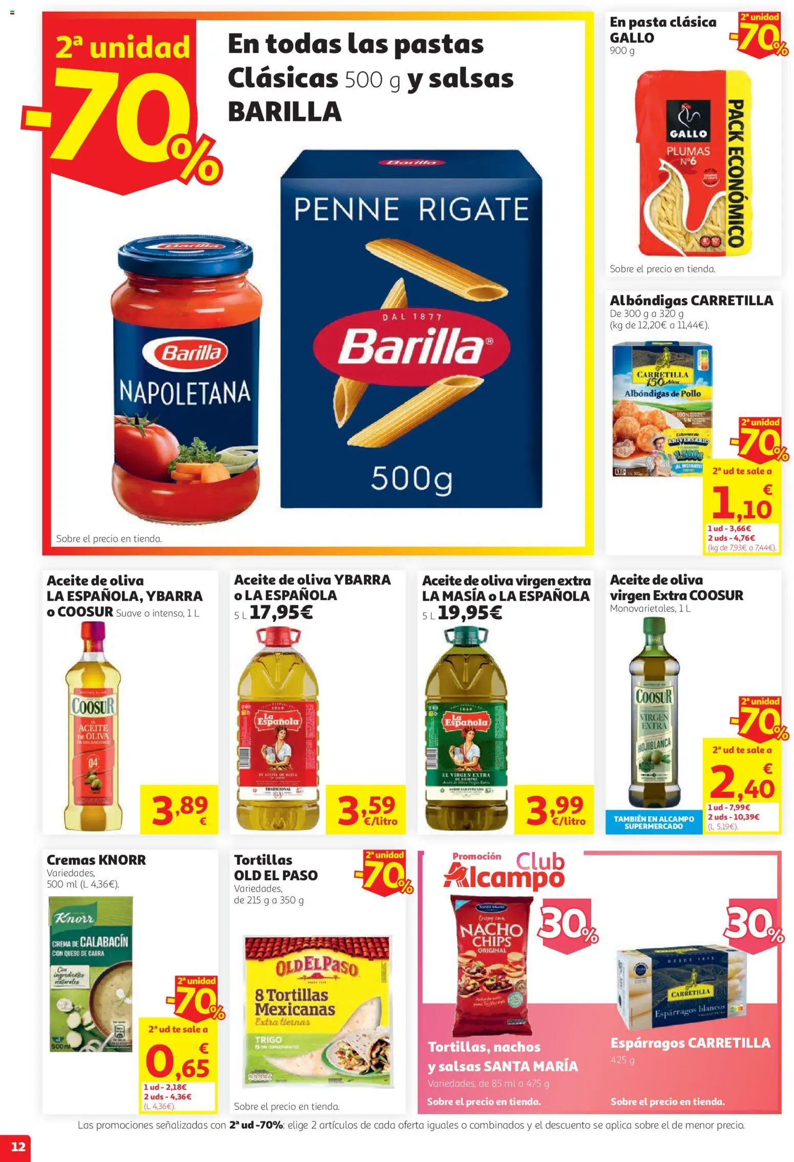 Alcampo HG Unico │ válido desde el 27/08/2026 | Página: 12 | Productos: Salsas, Nachos, Espárragos, Aceite de oliva virgen extra