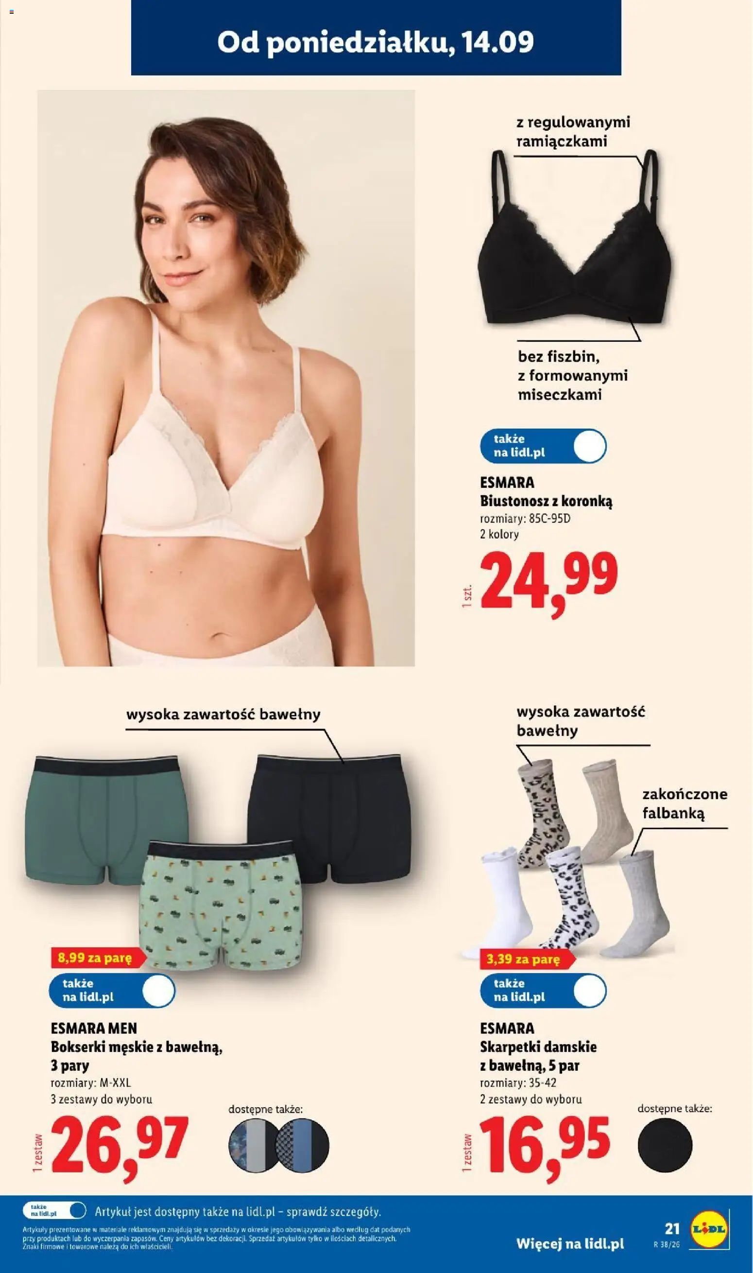 Lidl Katalog od 14.09.2026 | Strona: 25 | Produkty: Biustonosz, Bokserki, Skarpetki, Bokserki męskie
