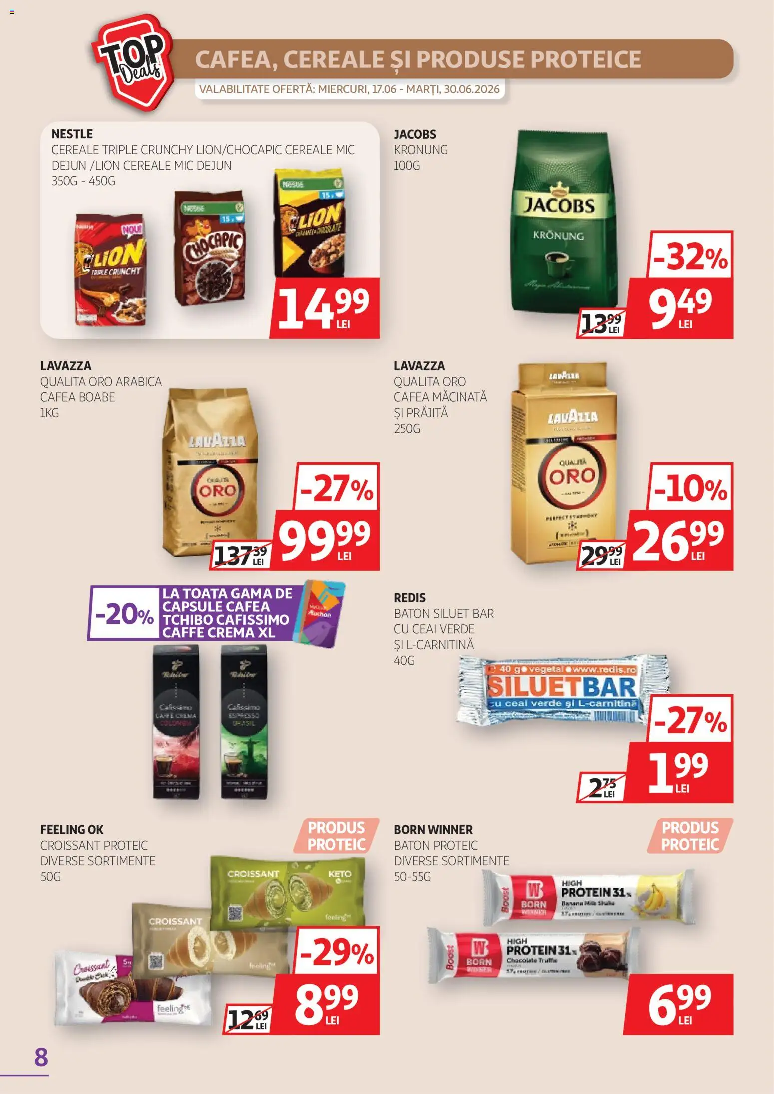 Noul catalog Auchan – valabil de la 17.06.2026 | Pagină: 8 | Produse: Köpek çiti, Cremă, Ceai, Cereale