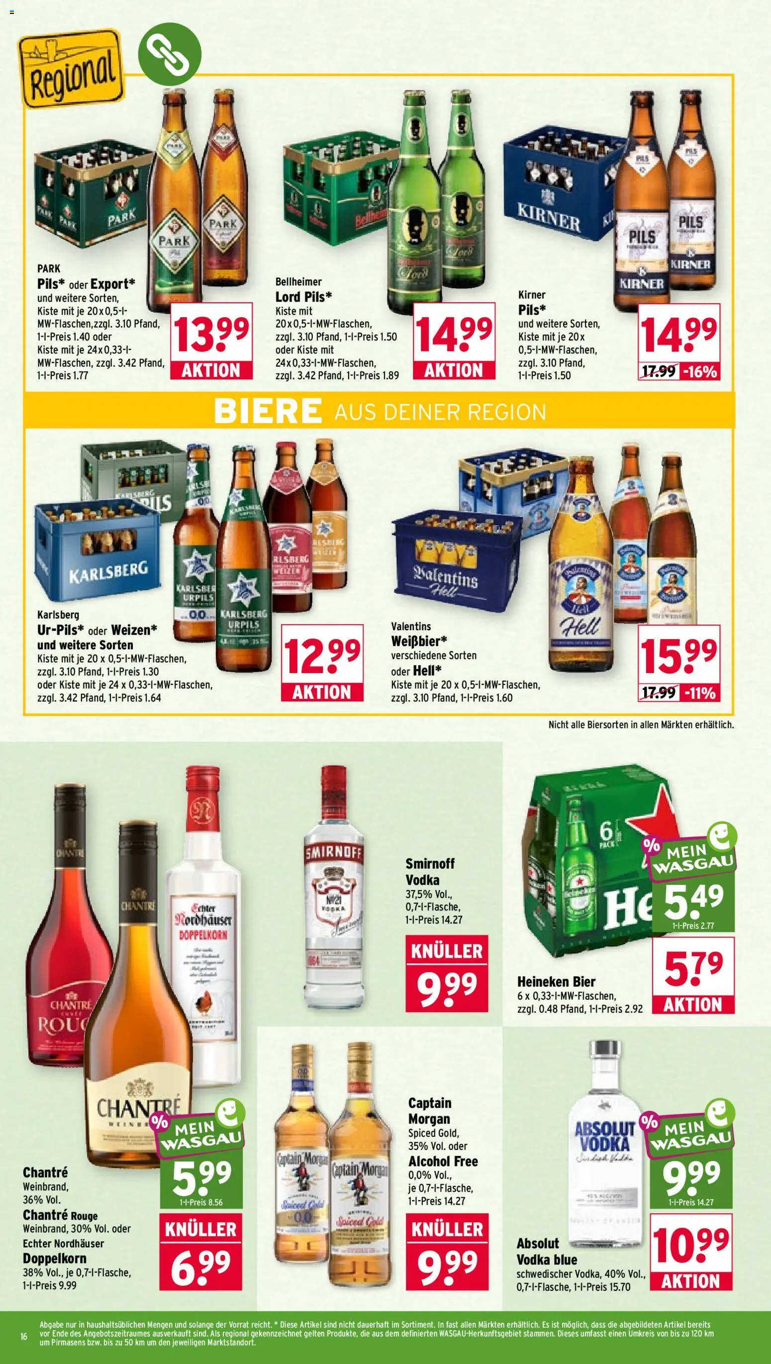 Wasgau Prospekt – gültig ab 19.10.2026 | Seite: 16 | Produkte: Bier, Chantré, Smirnoff, Captain morgan