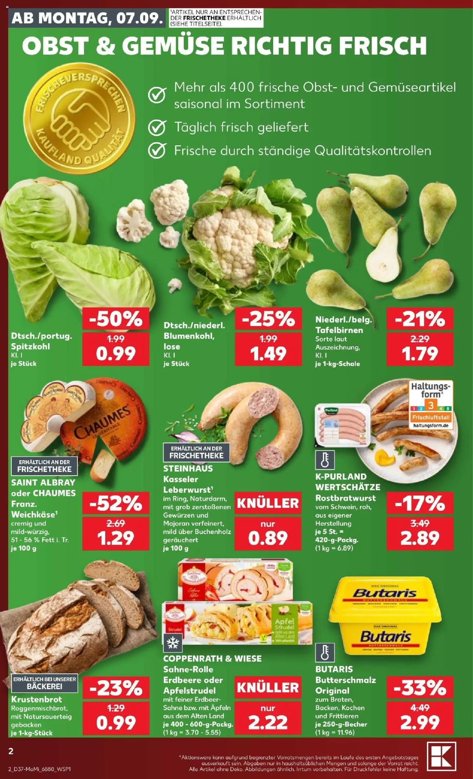 Kaufland Prospekt Völklingen – gültig ab 07.09.2026 | Seite: 2 | Produkte: Butterschmalz, Gemüse, Obst, Sahne