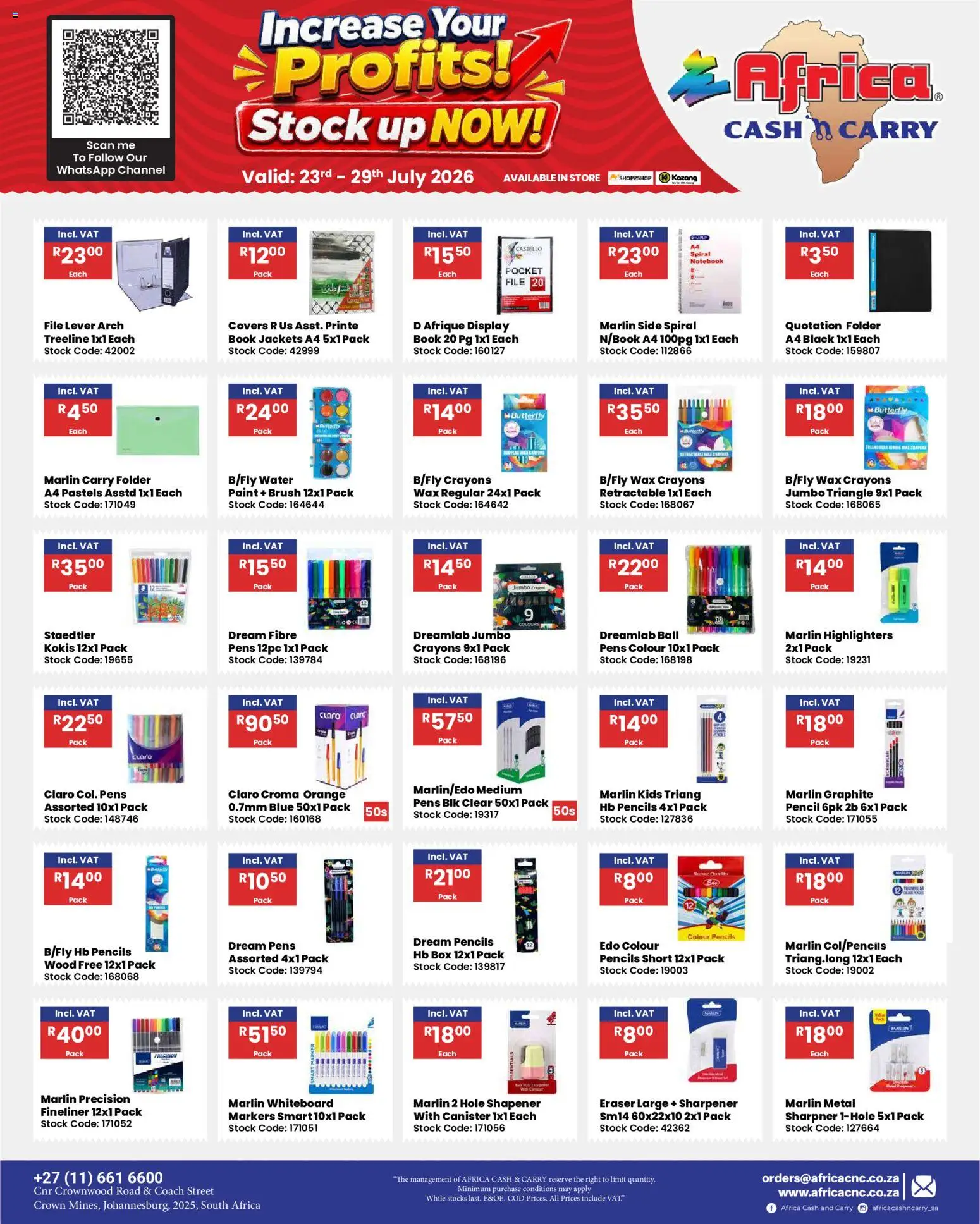 New Africa Cash & Carry catalogue – valid from 23/07/2026 | Page: 60 | Products: Pencil, Notebook, Paint, Water