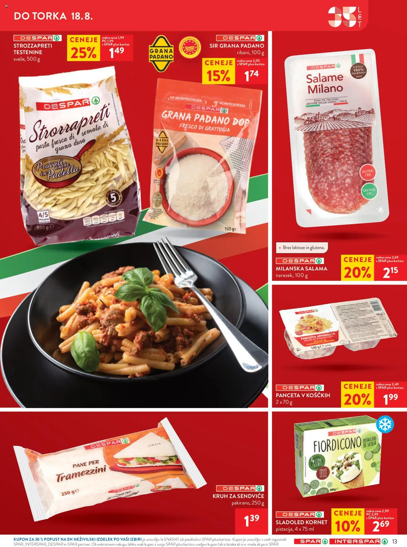 Novi Spar katalog ponudbe – veljaven od 12.08.2026 | Stran: 15 | Izdelki: Panceta, Sir, Salama, Testenine