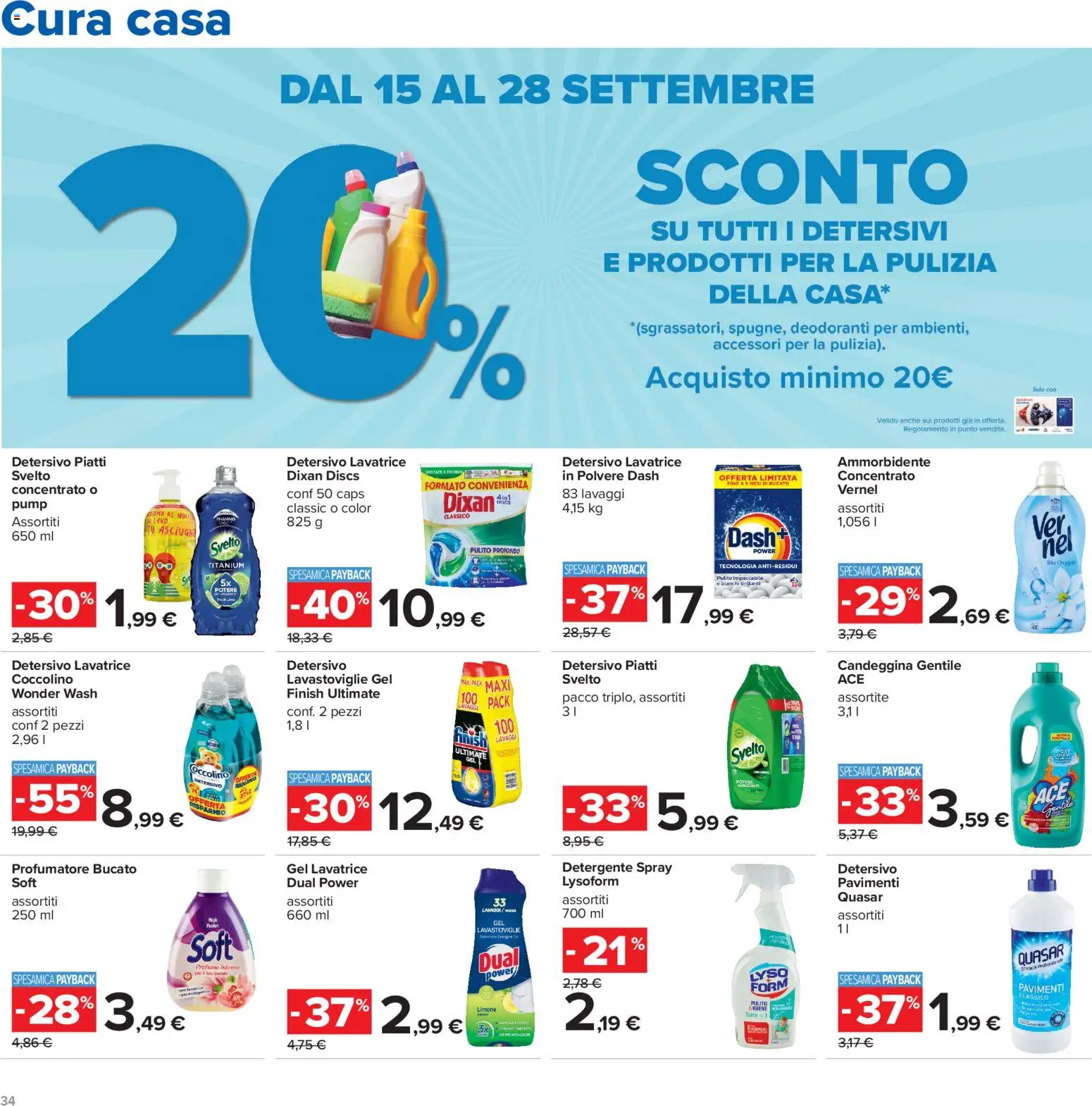 Volantino Carrefour del 15/09/2026 | Pagina: 34 | Prodotti: Ammorbidente, Piatti, Prodotti per la pulizia, Profumo