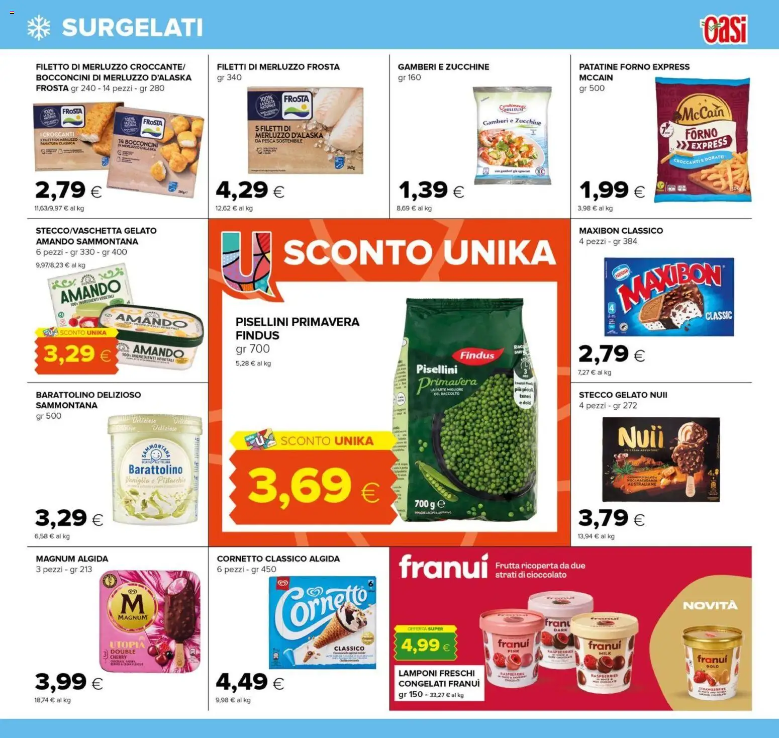 Volantino Oasi del 16/07/2026 | Pagina: 7 | Prodotti: Cioccolato, Gamberi, Gelato, Zucchine