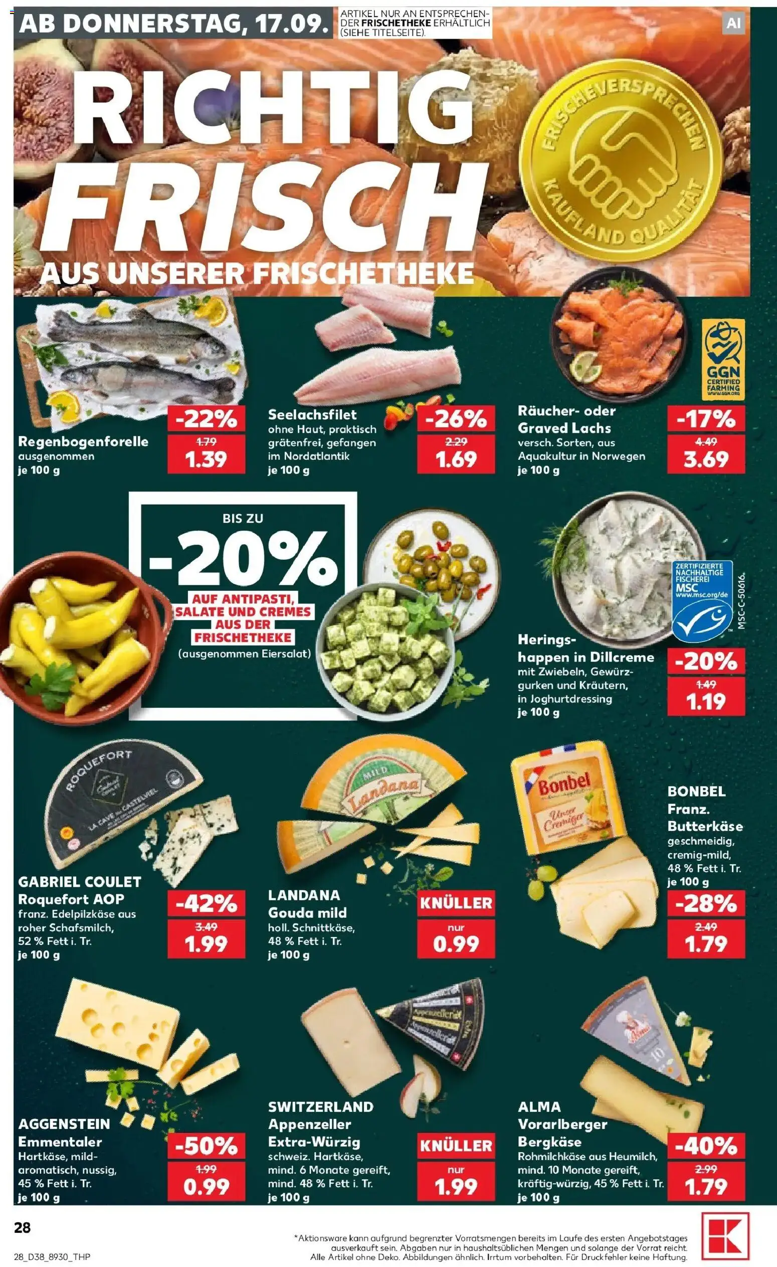 Prospekt Kaufland ab 17.09.2026 » Angebote Online zum Blättern | Seite: 28 | Produkte: Gouda, Lachs, Gurken