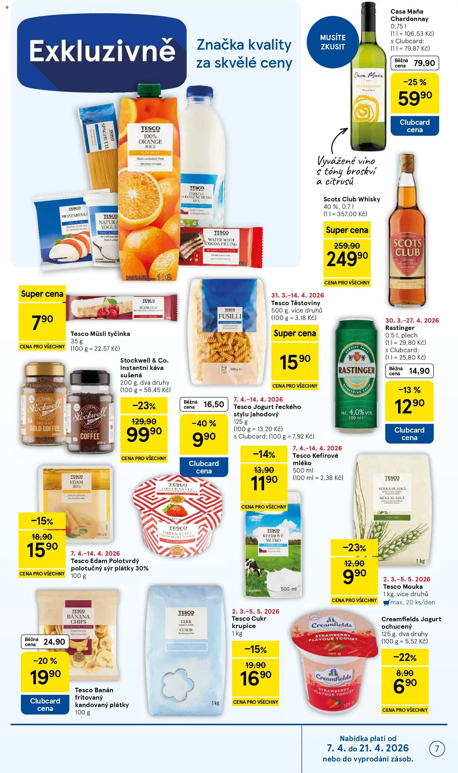 Tesco leták - Supermarket od 07.04.2026 | Strana: 7 | Produkty: Kefír, Káva, Těstoviny, Cukr